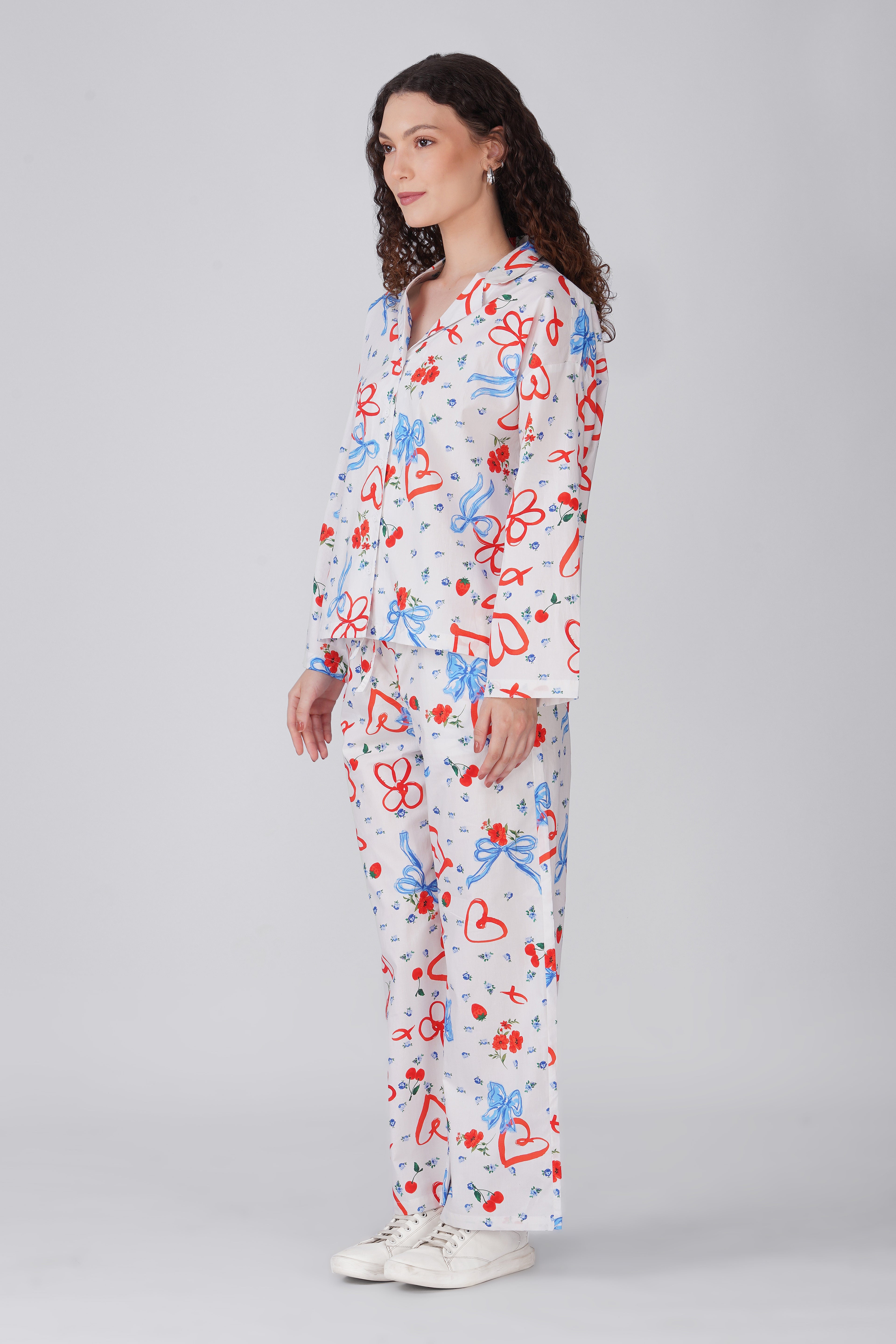 Red & Blue Bow Printed Pajama Set