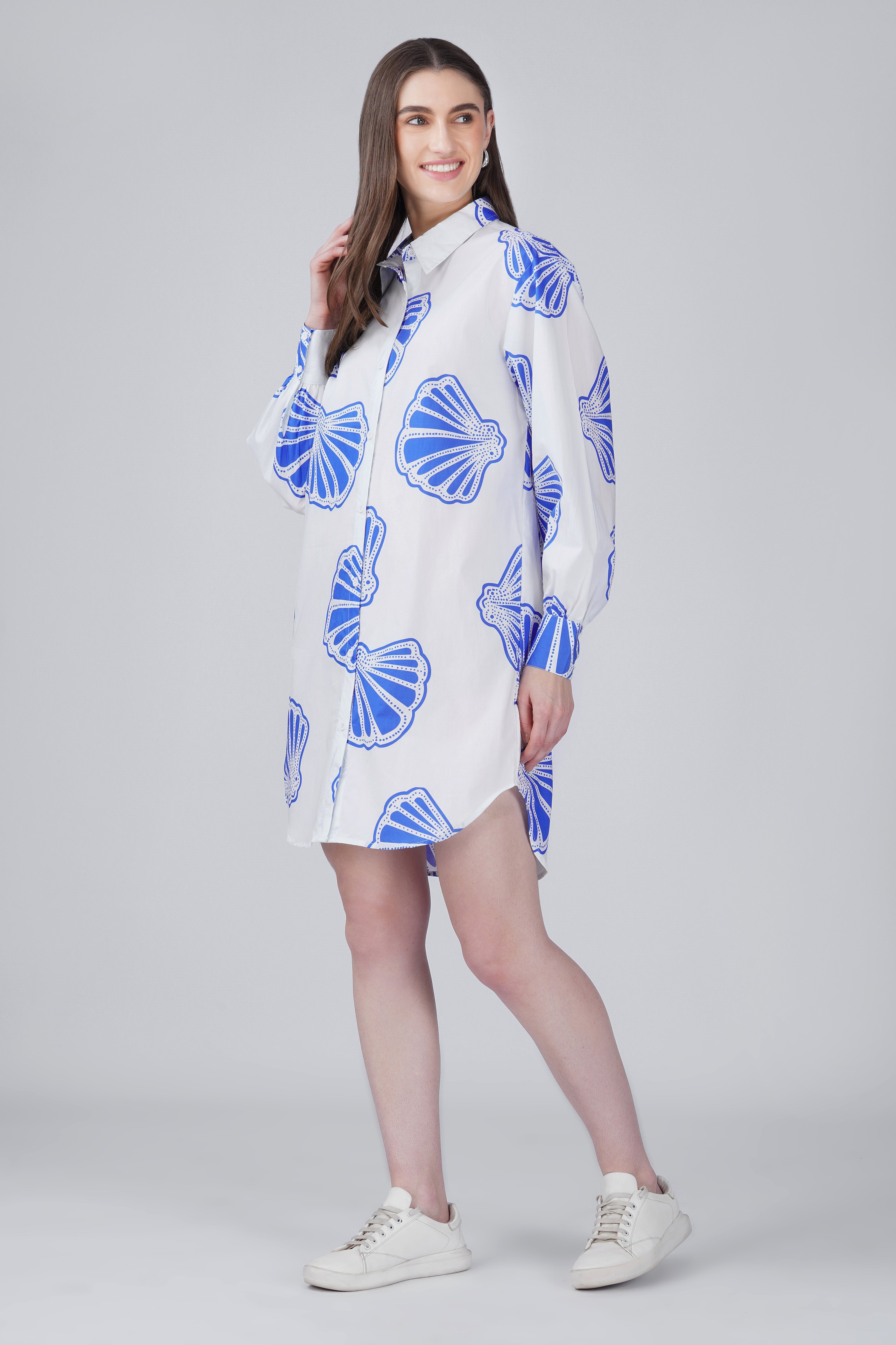 Blue Seashell Shirt Dress
