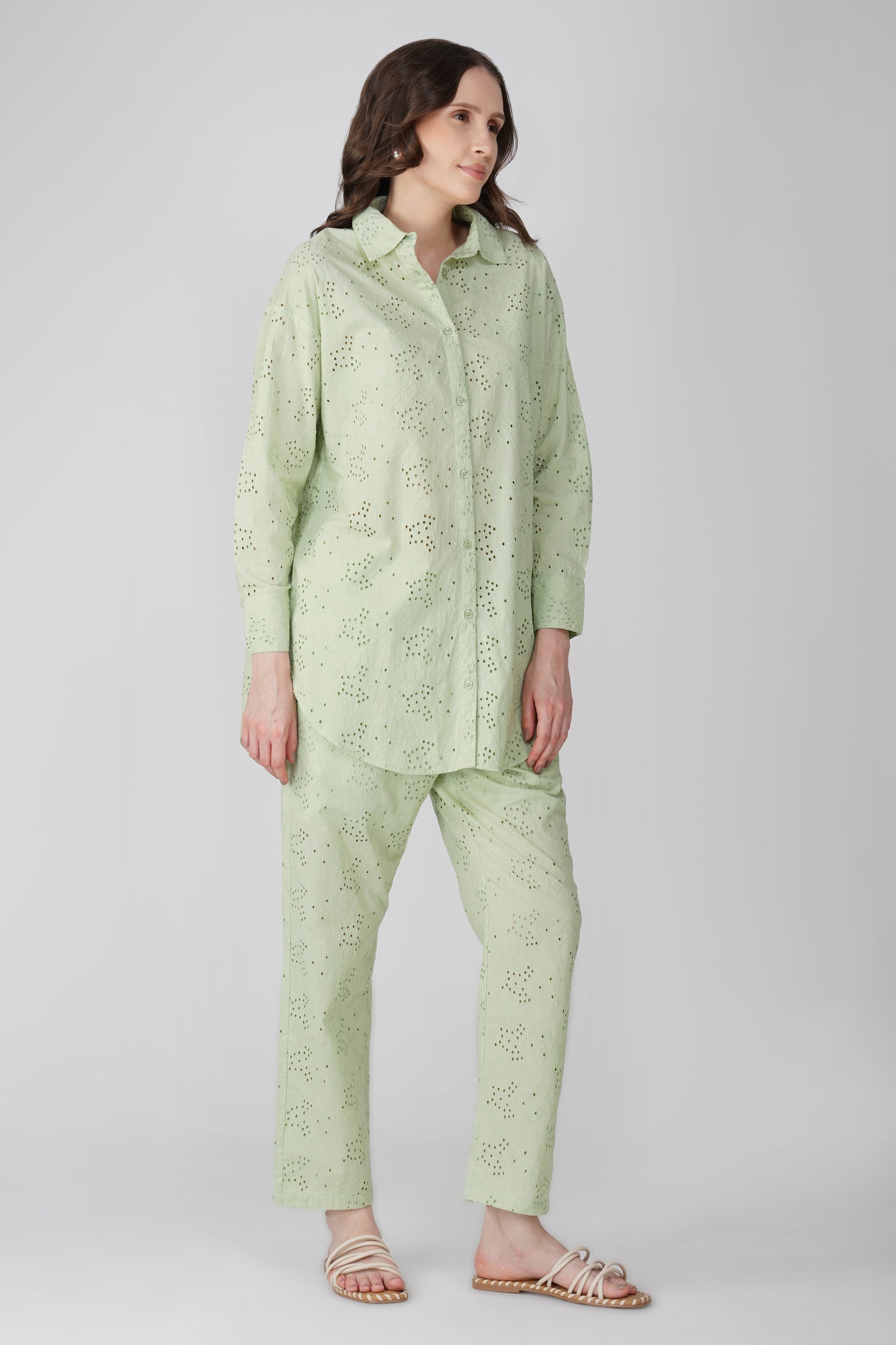 Pista Green Schiffli Embroidered Corrd Set