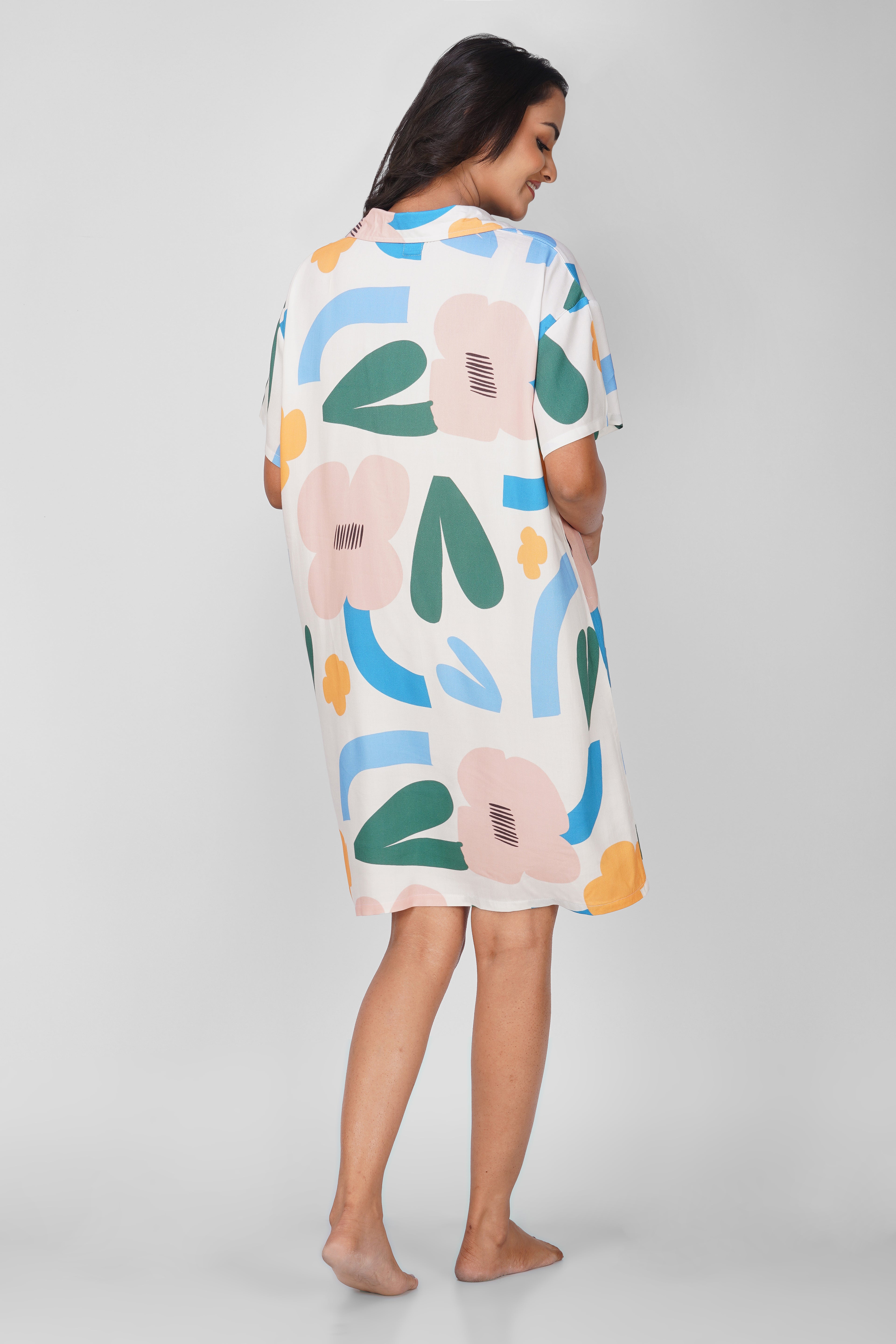 Abstract Floral Viscose Sleepshirt - thebriefsstory