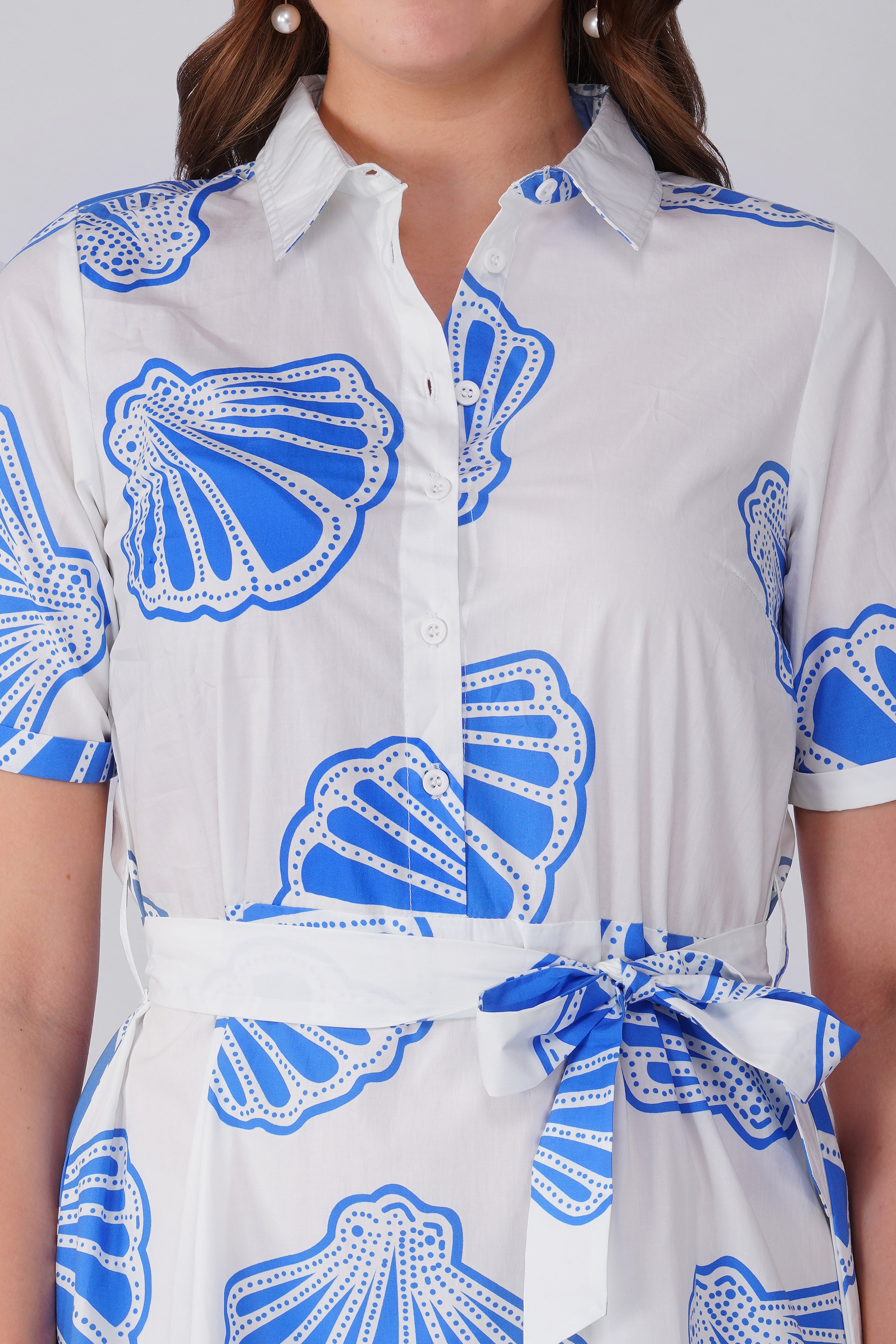White Sea Shell Printed Dress