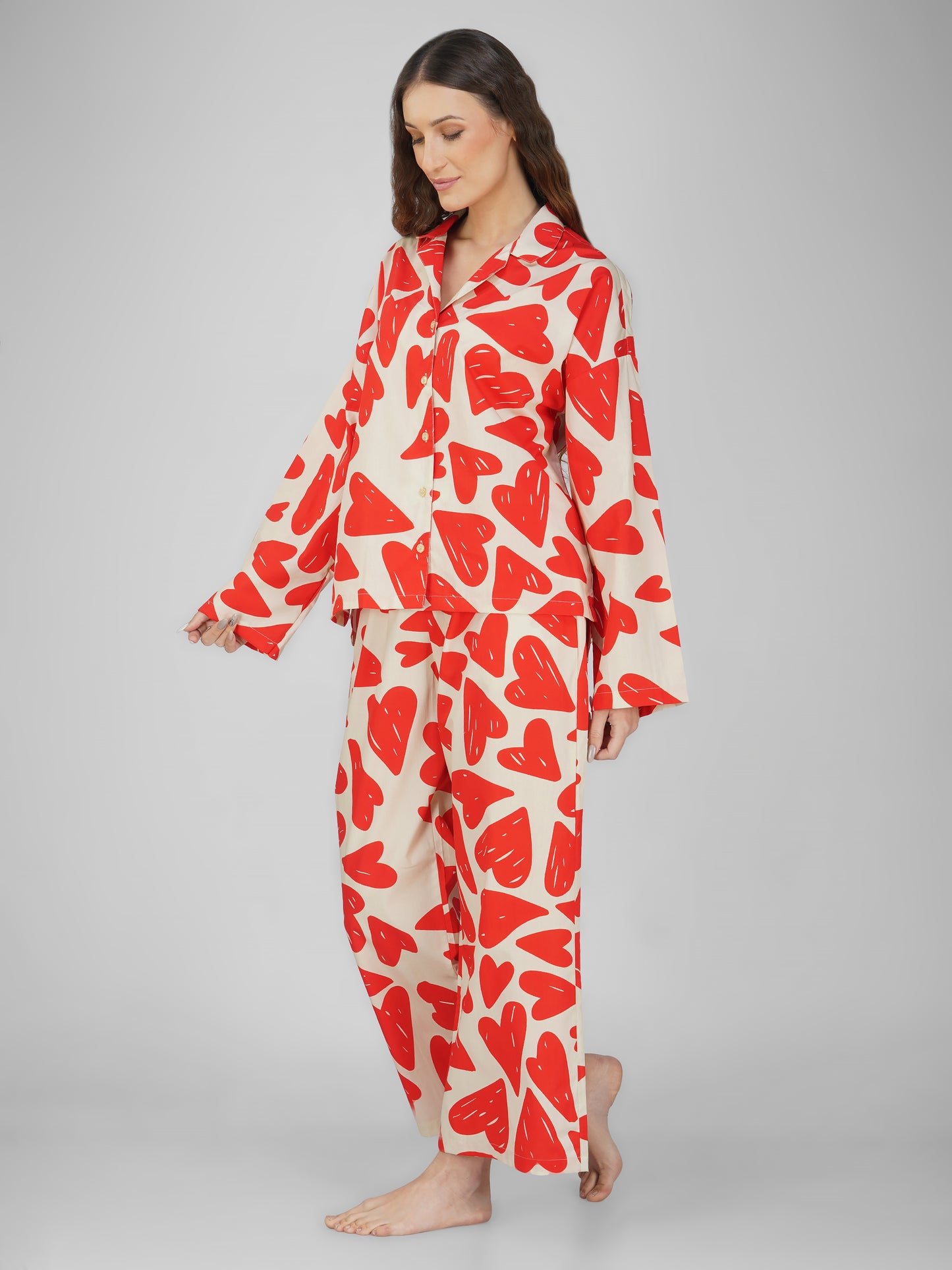 Val Heart Print Cotton Nightsuit