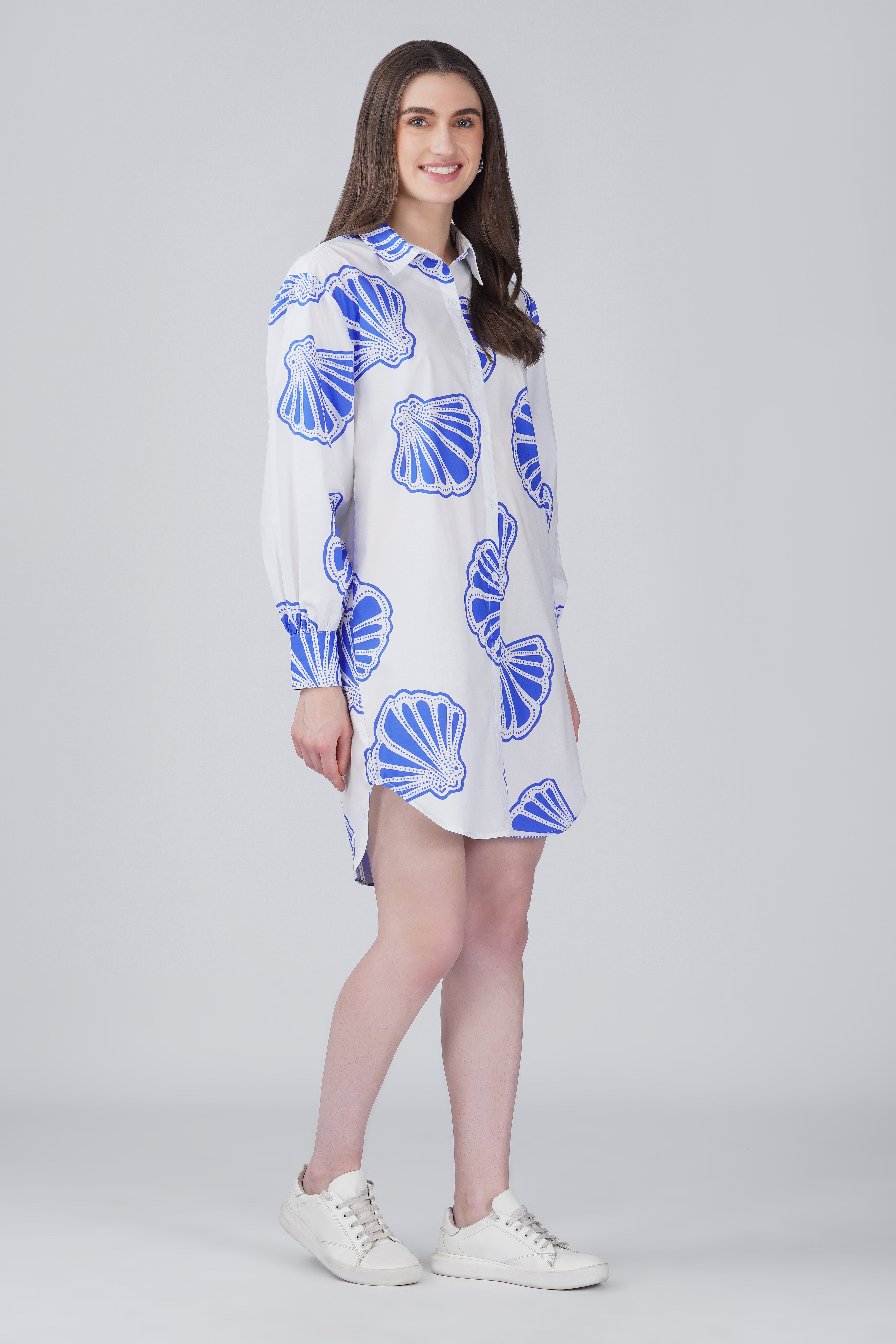 Blue Seashell Shirt Dress