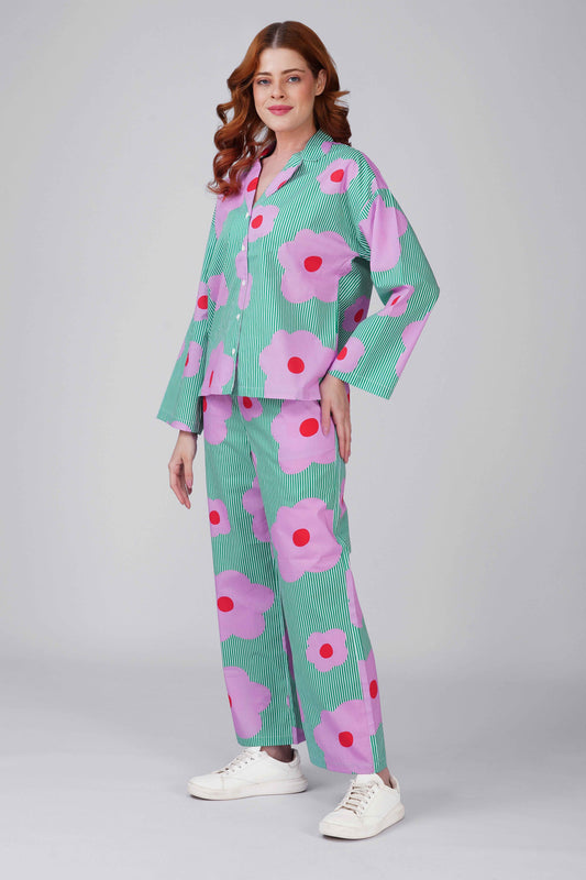 Green Flower Power Pajama Set| Made to Order