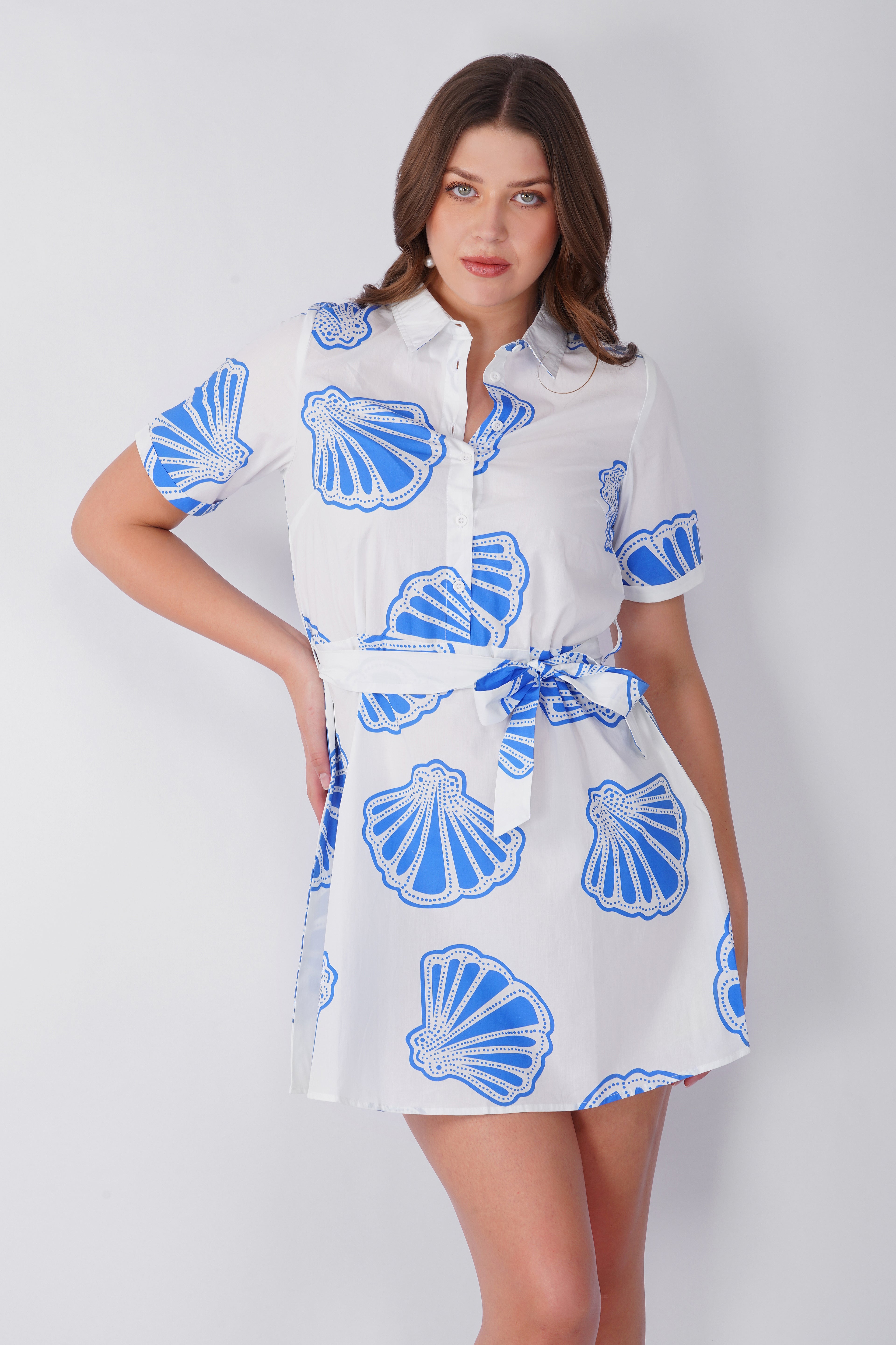 White Sea Shell Printed Dress