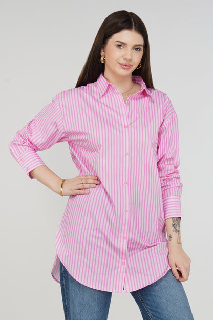 Candy Stripe Longline Cotton Shirt - thebriefsstory