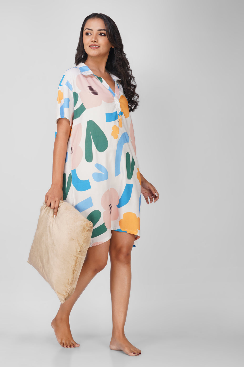 Abstract Floral Viscose Sleepshirt - thebriefsstory