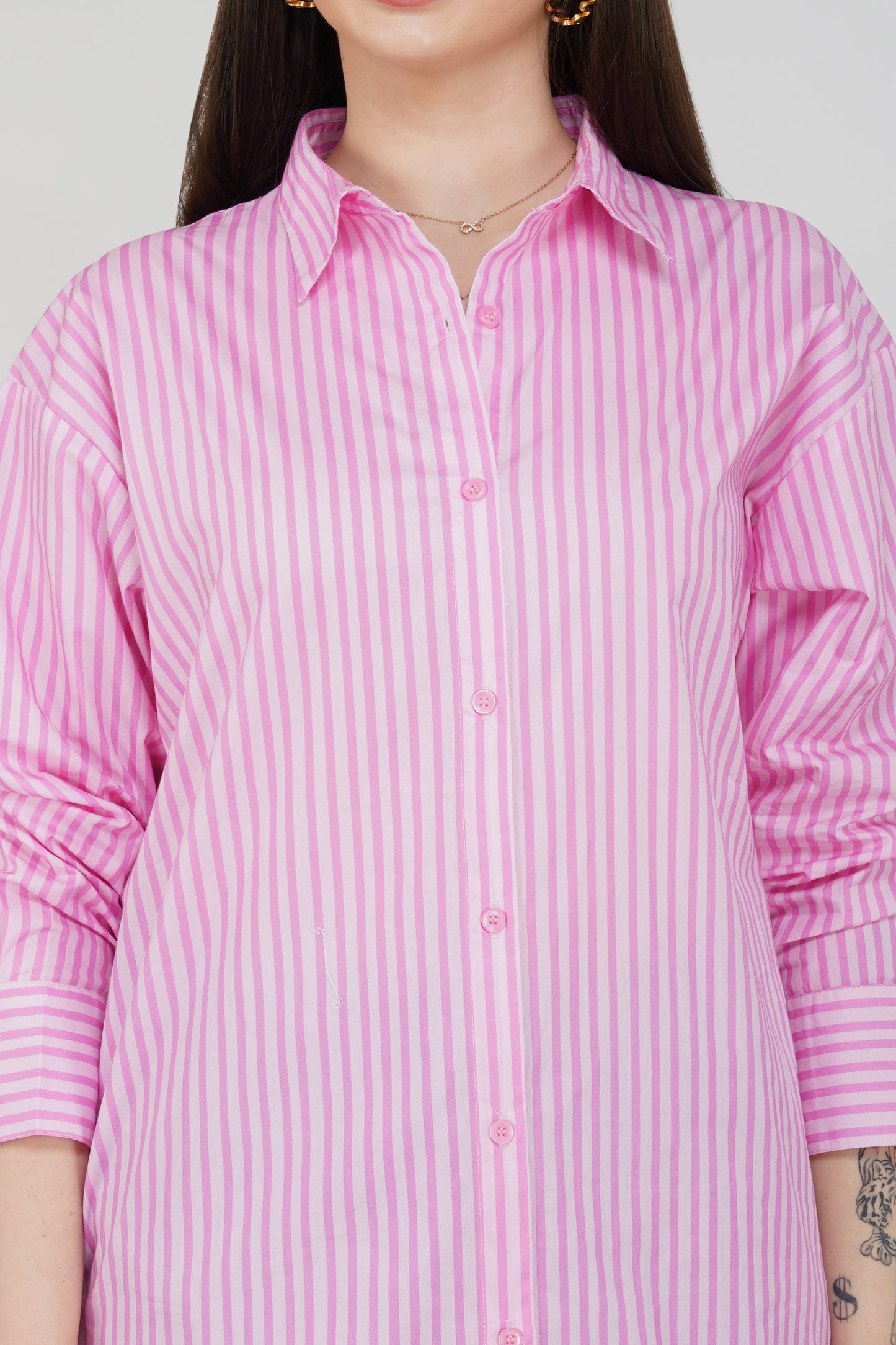 Candy Stripe Longline Cotton Shirt - thebriefsstory