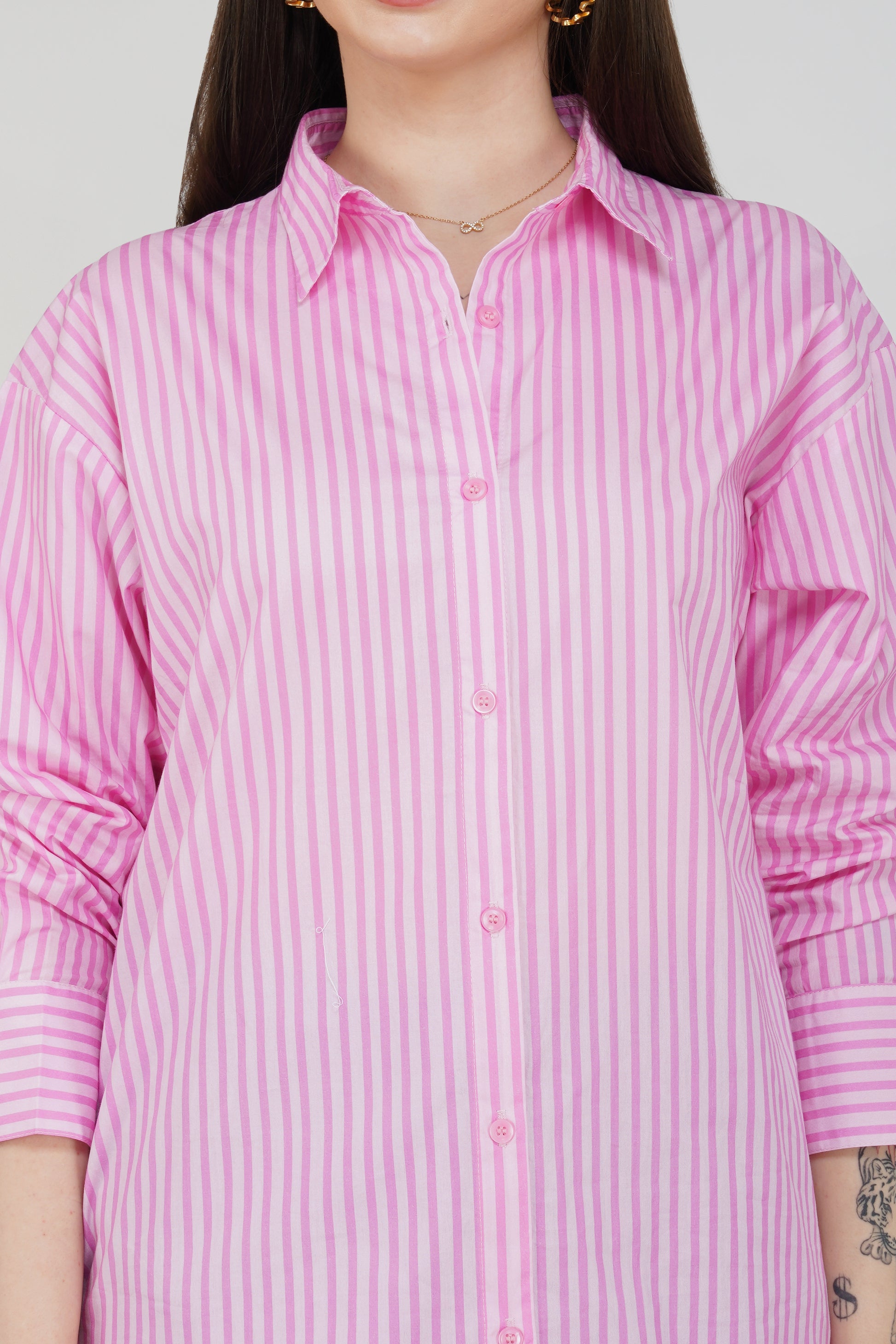 Candy Stripe Longline Cotton Shirt - thebriefsstory