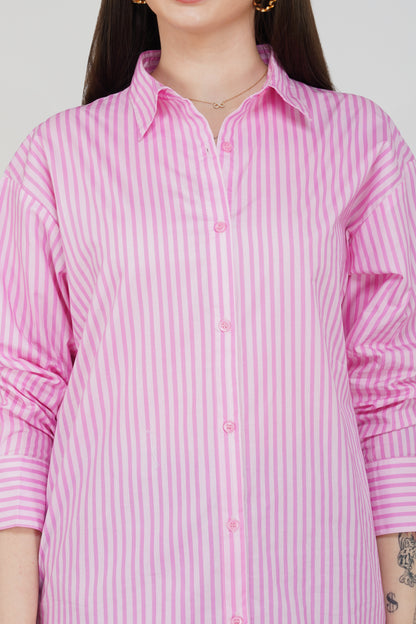 Candy Stripe Longline Cotton Shirt - thebriefsstory