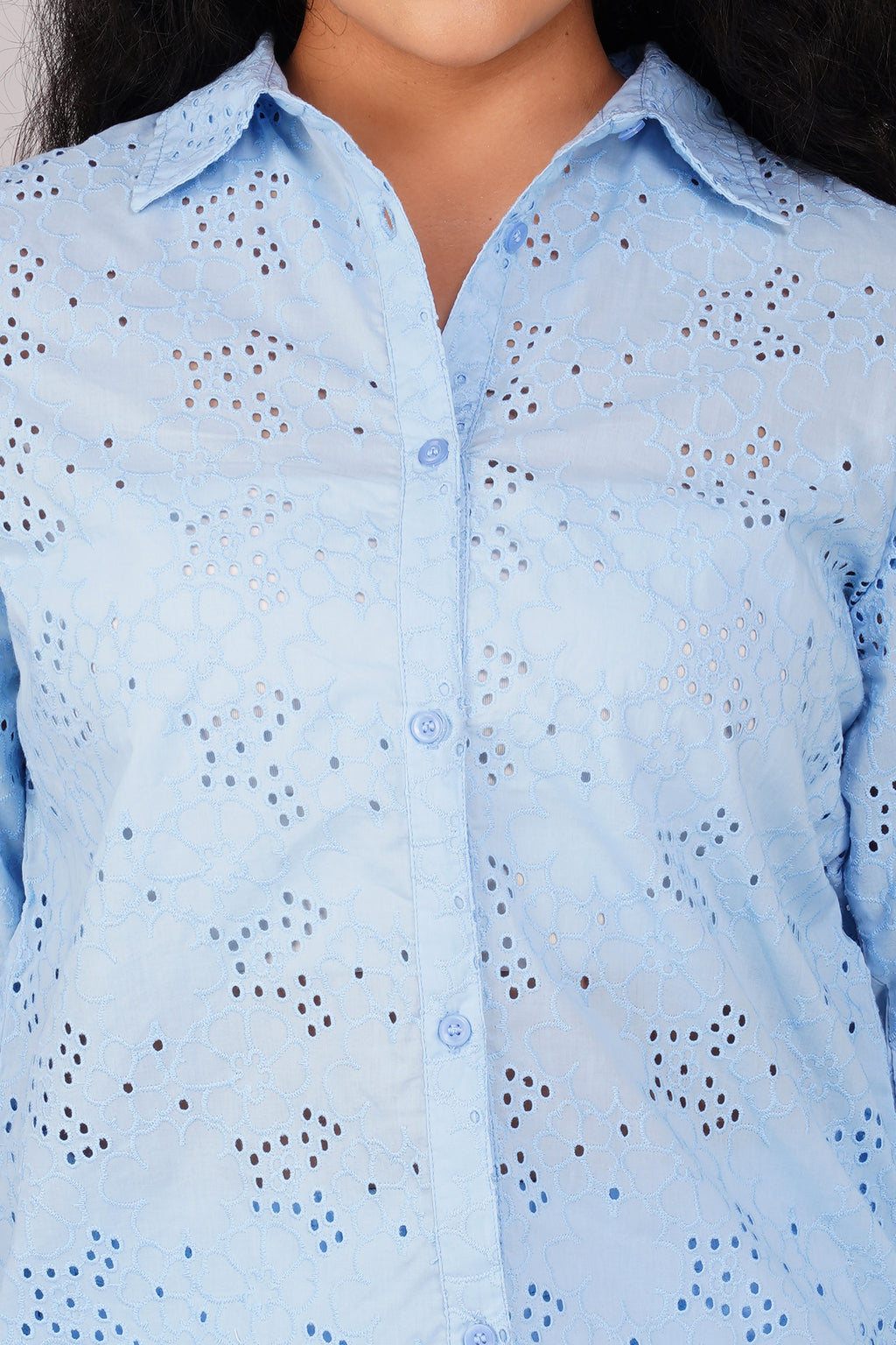 Sky Blue Schiffli Regular Shirt