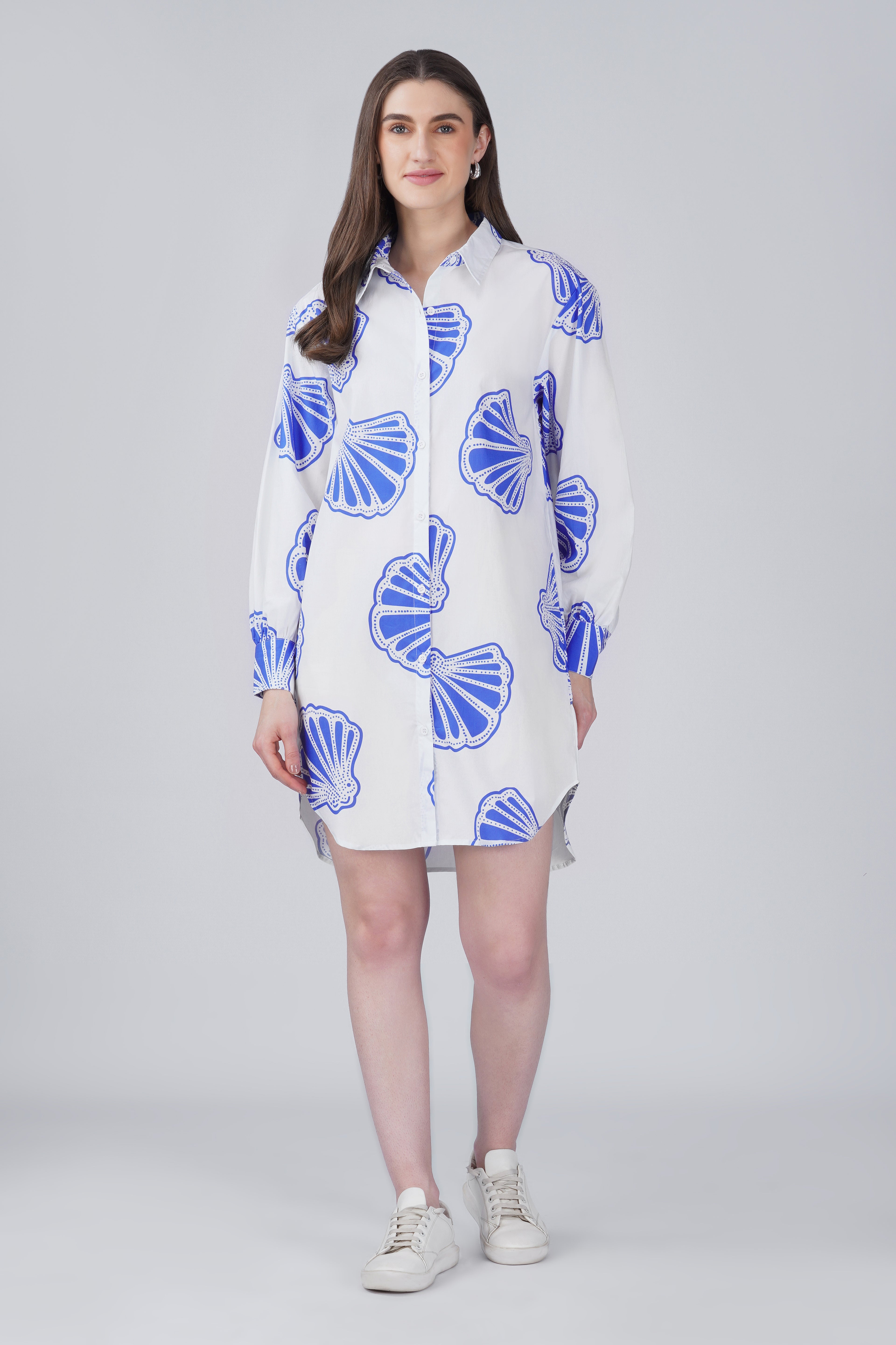 Blue Seashell Shirt Dress