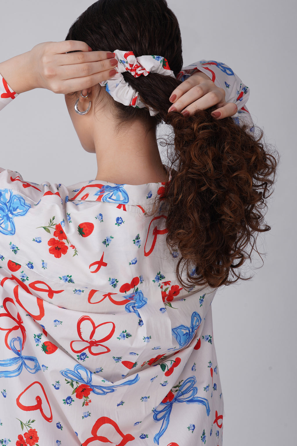 Red & Blue Bow Printed Pajama Set