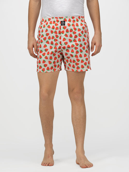 White Strawberry printed cotton boxers