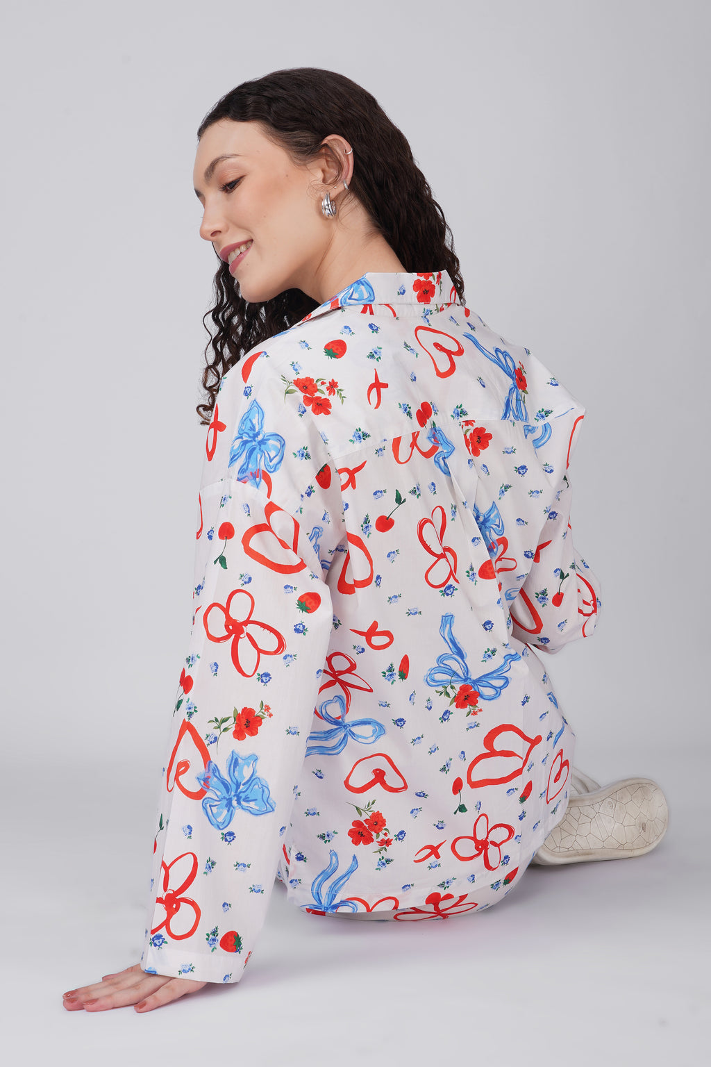 Red & Blue Bow Printed Pajama Set