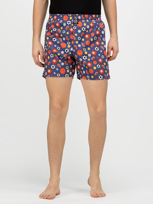 Dk blue Sporty printed cotton boxers