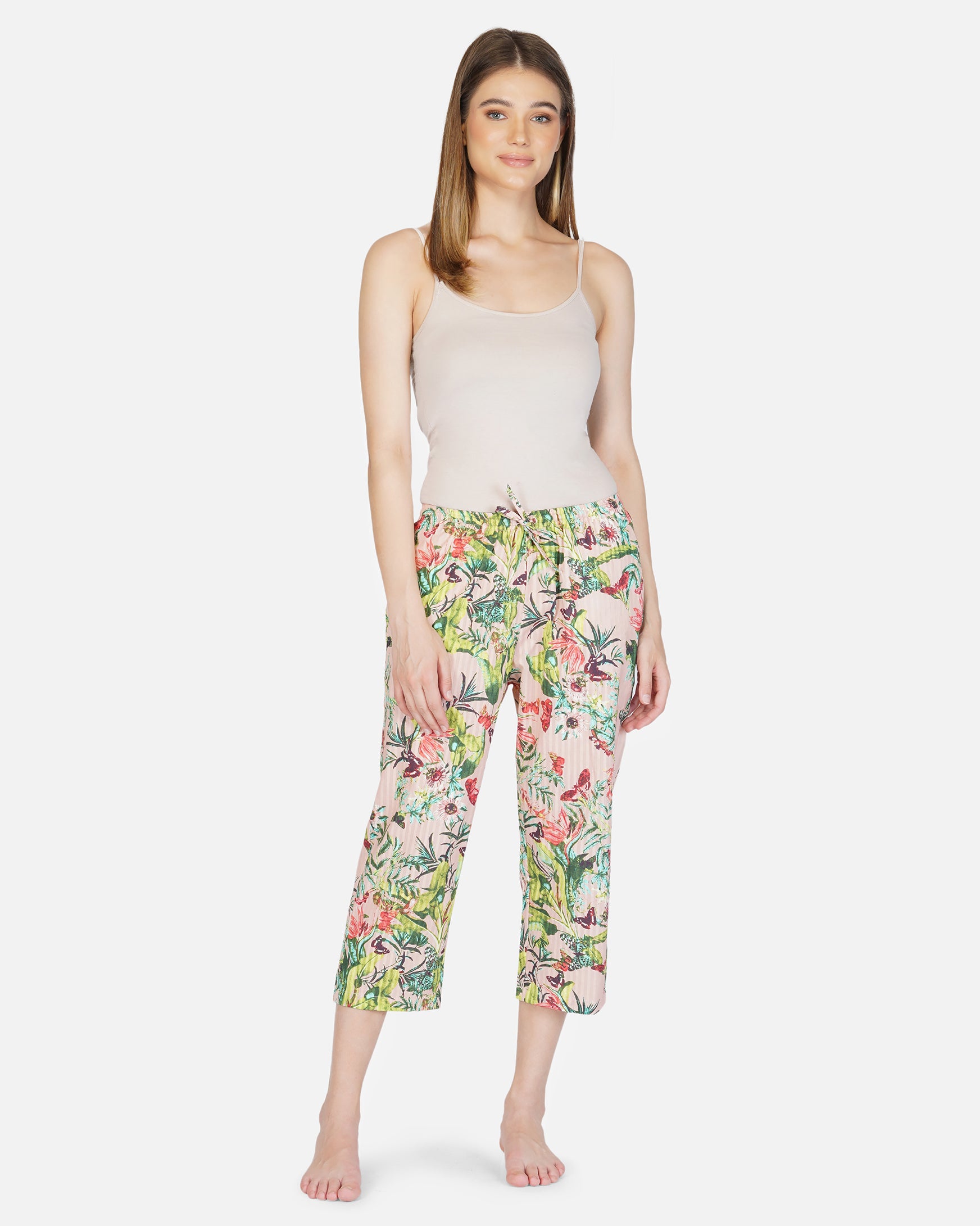 Lt pink floral cotton dobby capris - thebriefsstory