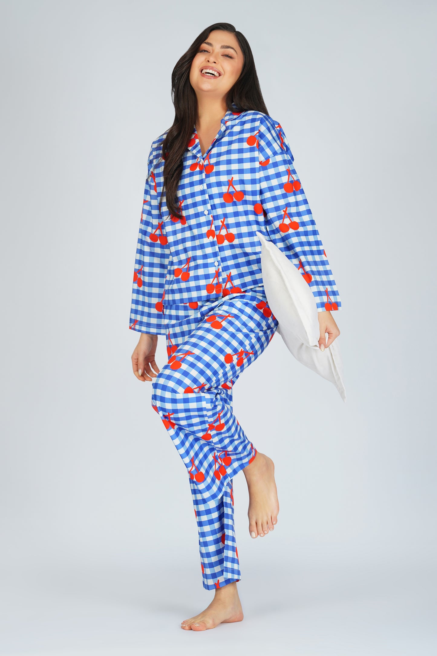 Cherry Splash Gingham Pajama Set