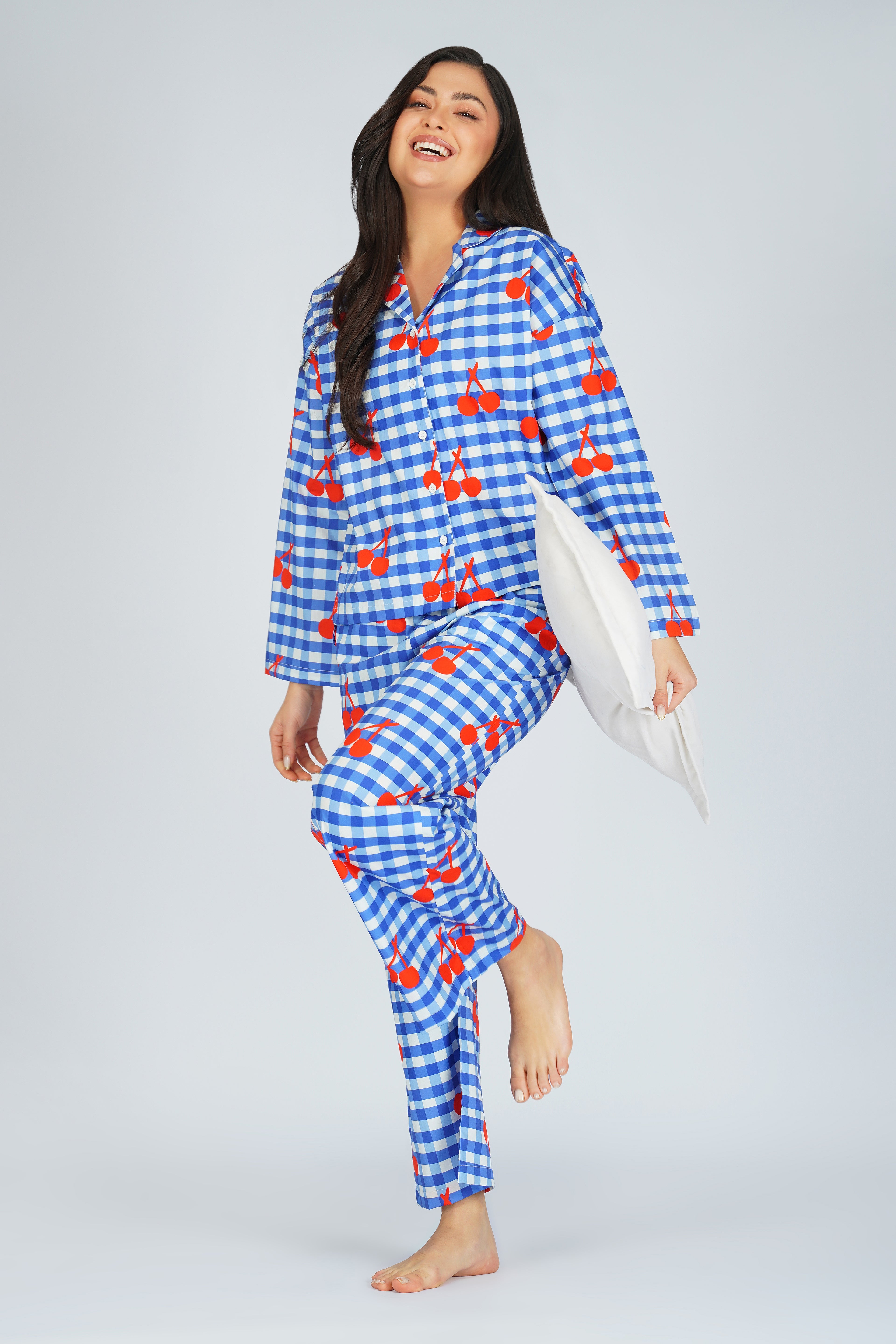 Cherry Splash Gingham Pajama Set