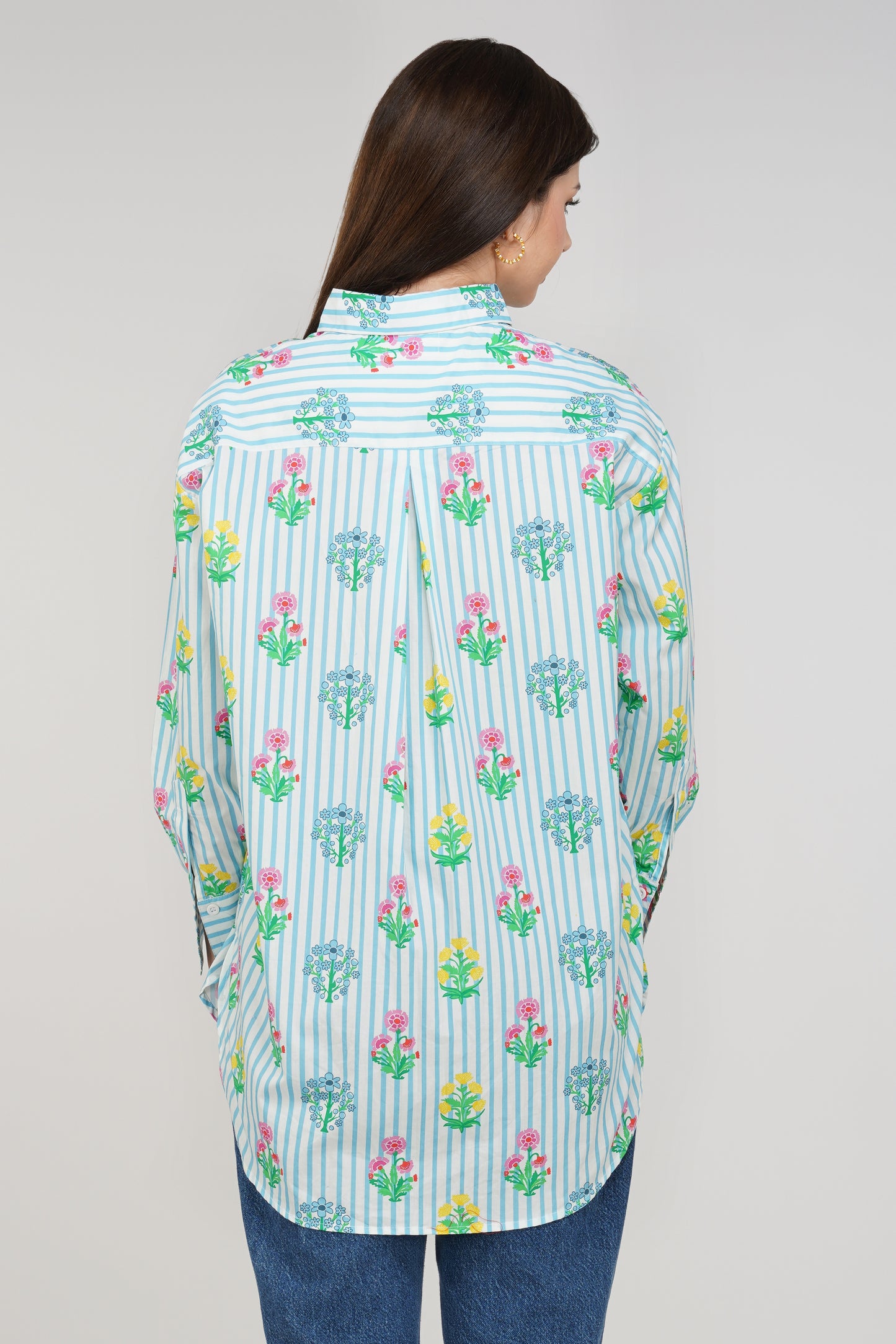 Bloom Stripe Longline Cotton Shirt 🌸 - thebriefsstory