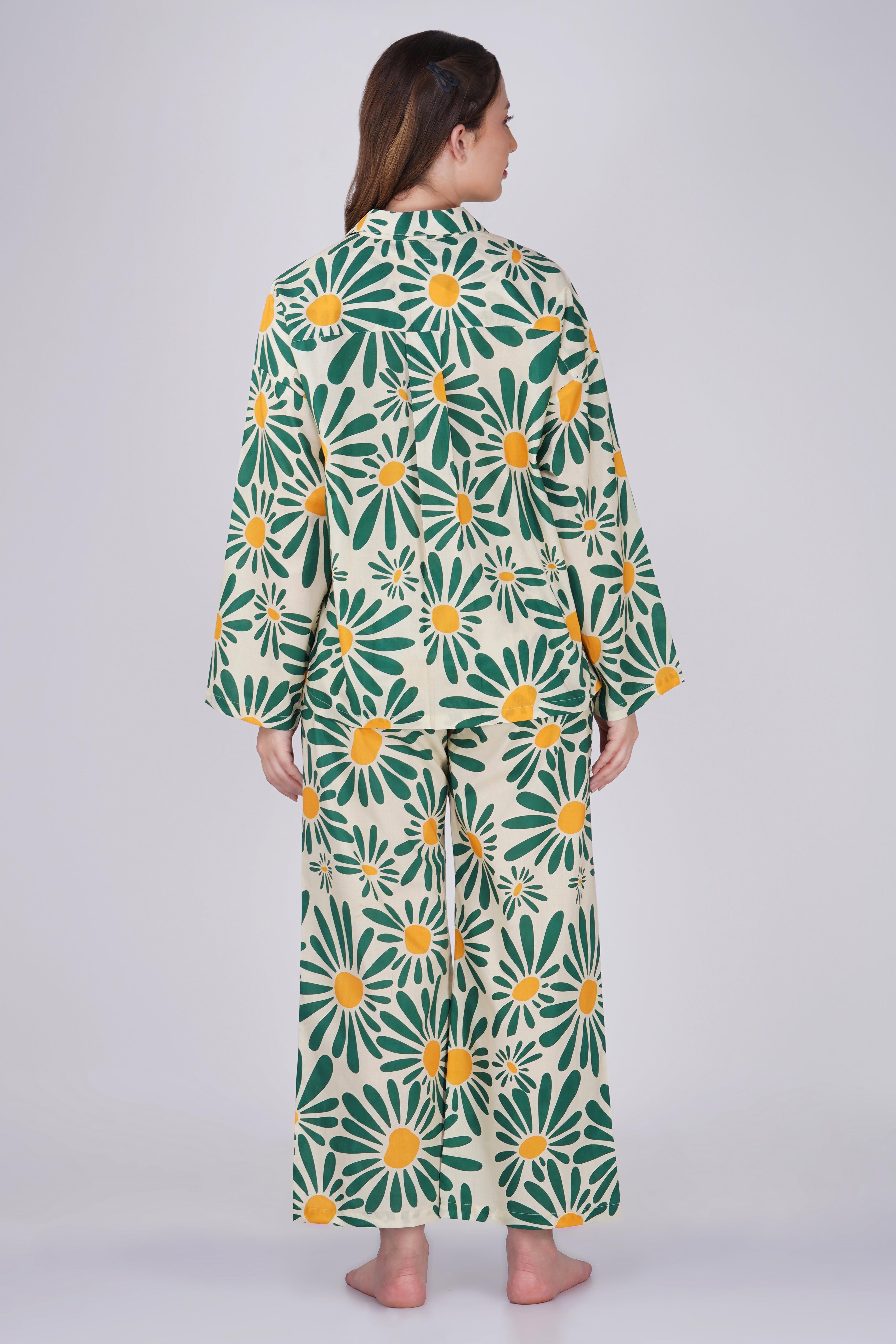 Green Sunlit Flora Pyjama set - thebriefsstory