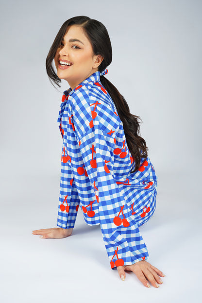 Cherry Splash Gingham Pajama Set