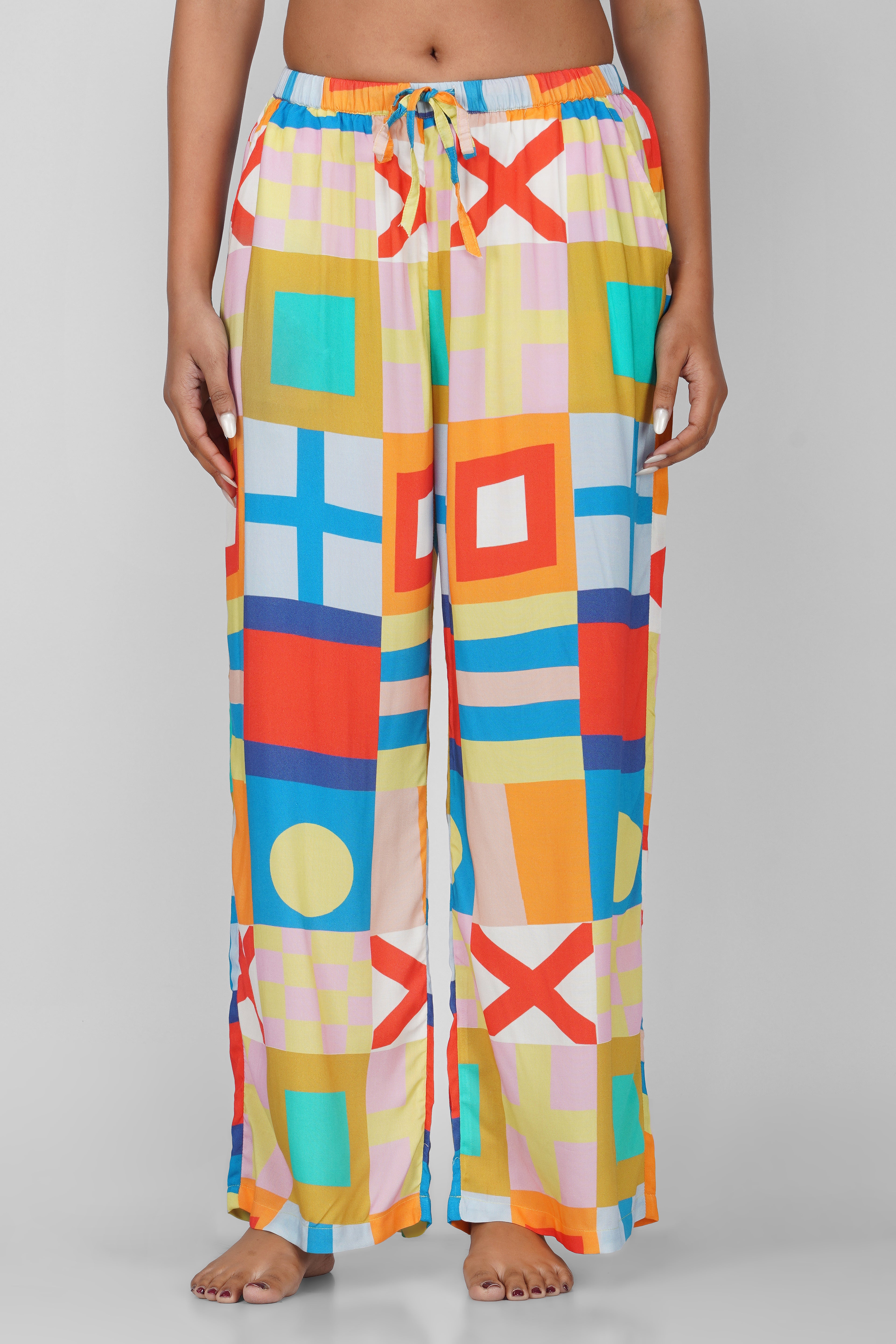 Colorful Geometric Print Viscose Pajamas - thebriefsstory