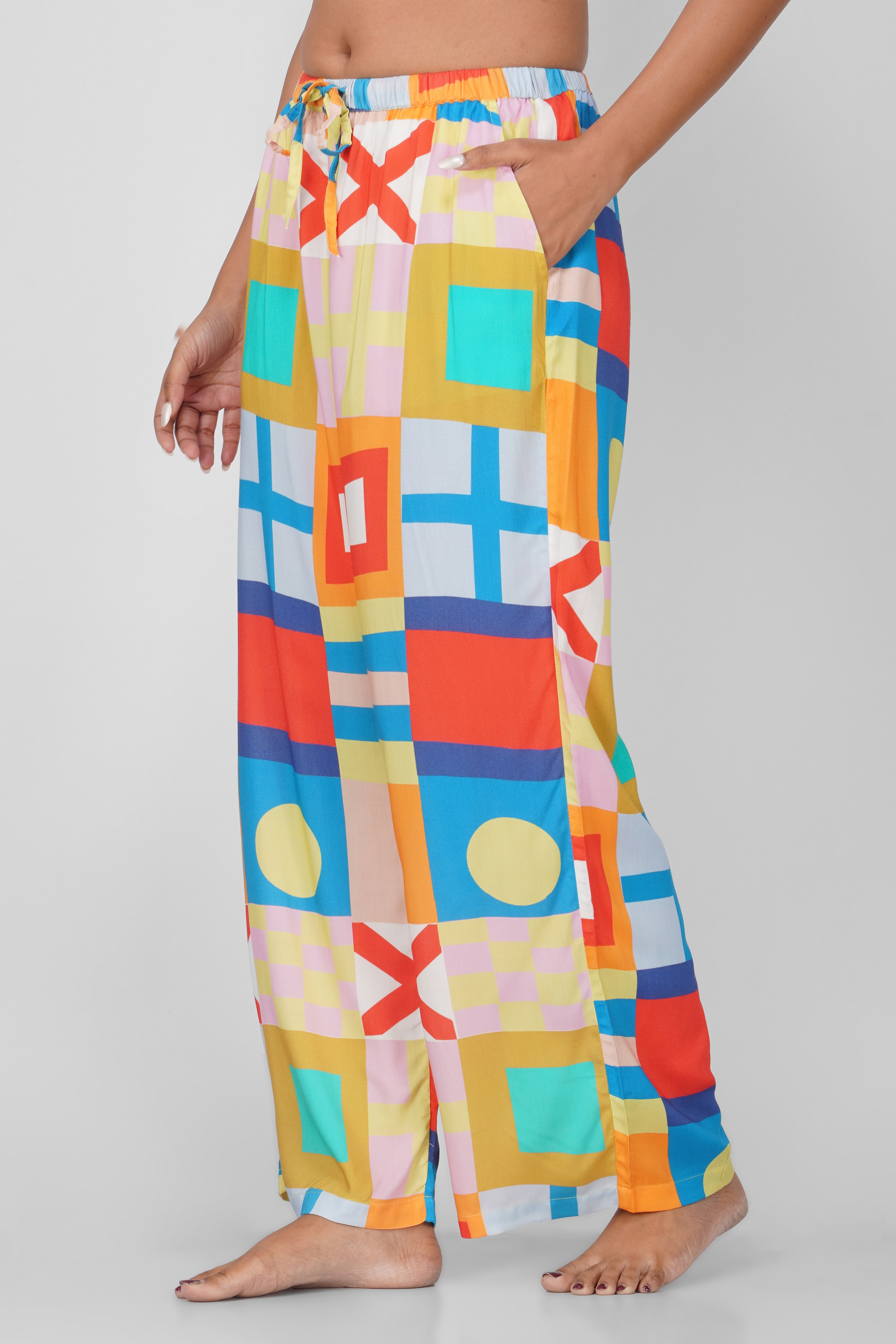 Colorful Geometric Print Viscose Pajamas - thebriefsstory