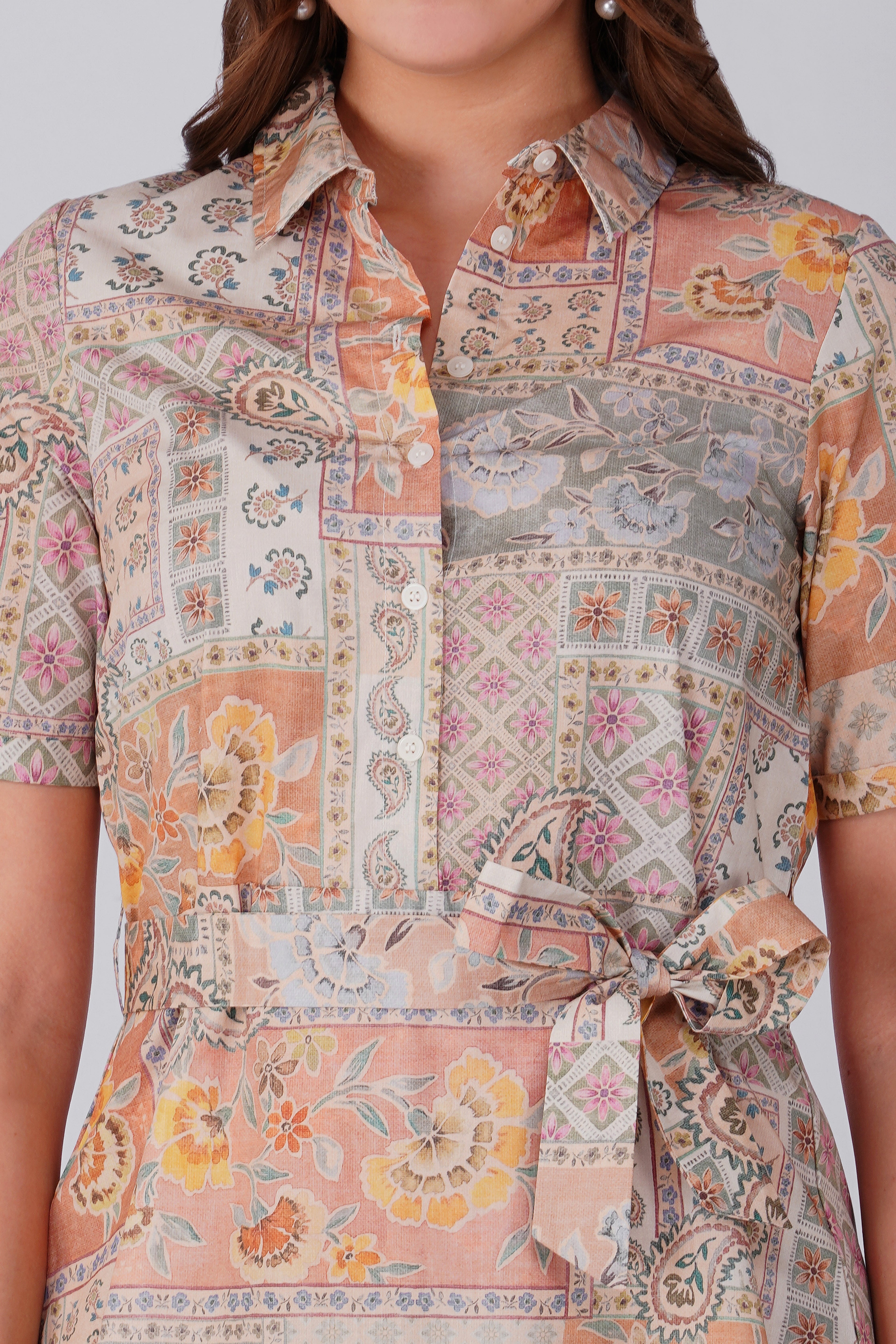 Beige Scarf Printed Dress
