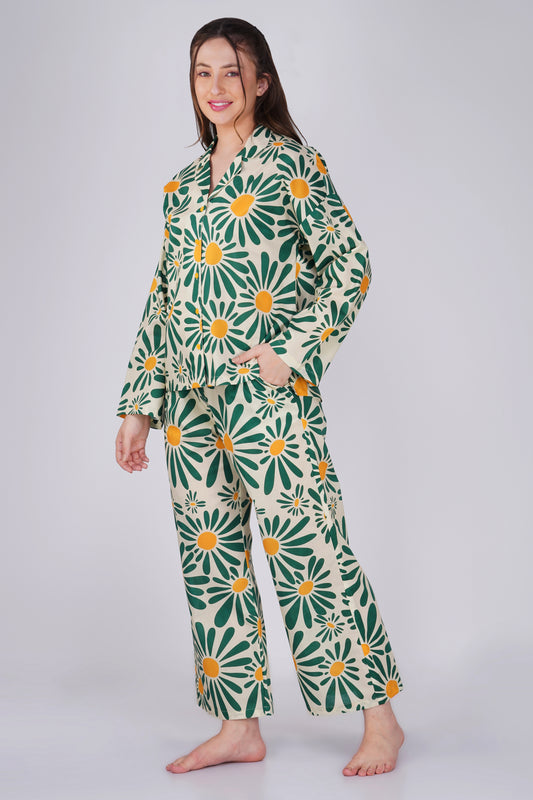 Green Sunlit Flora Pyjama set - thebriefsstory