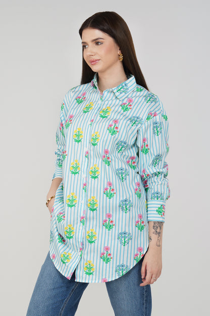 Bloom Stripe Longline Cotton Shirt 🌸 - thebriefsstory