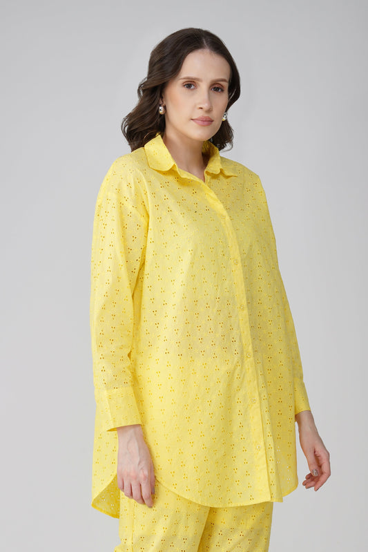Yellow Schiffli Boyfriend Shirt