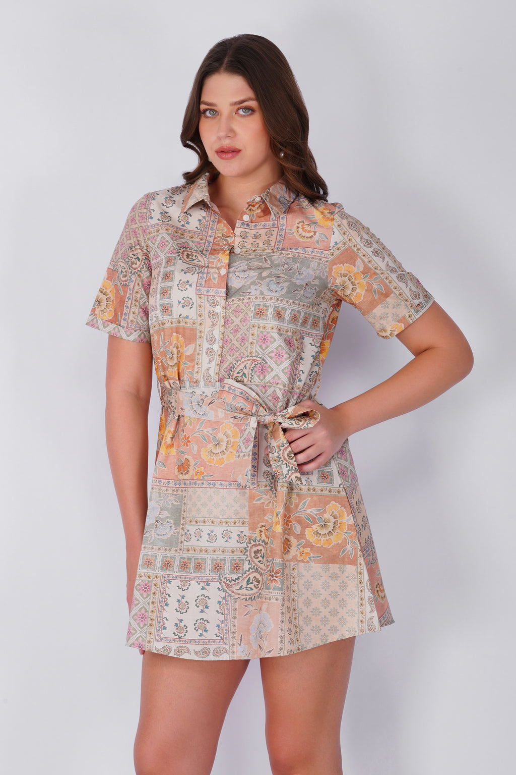 Beige Scarf Printed Dress