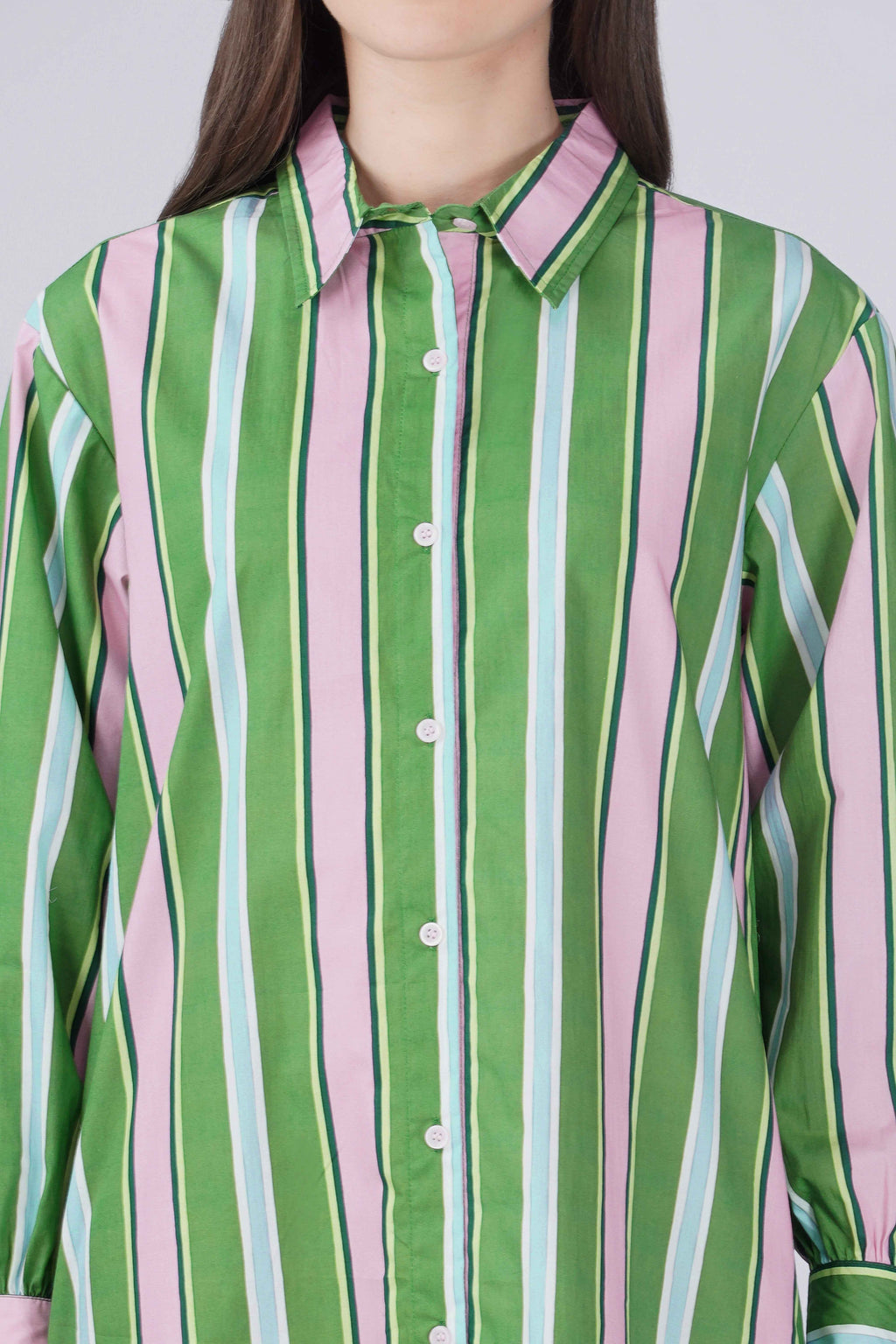 Green & Pink Striper Shirt Dress