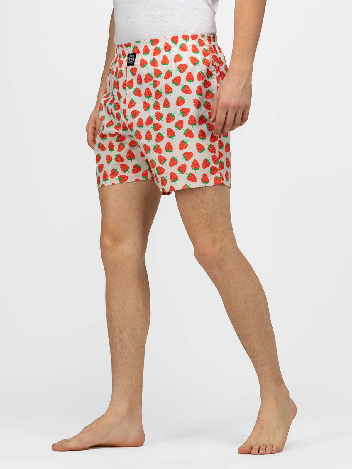 White Strawberry printed cotton boxers