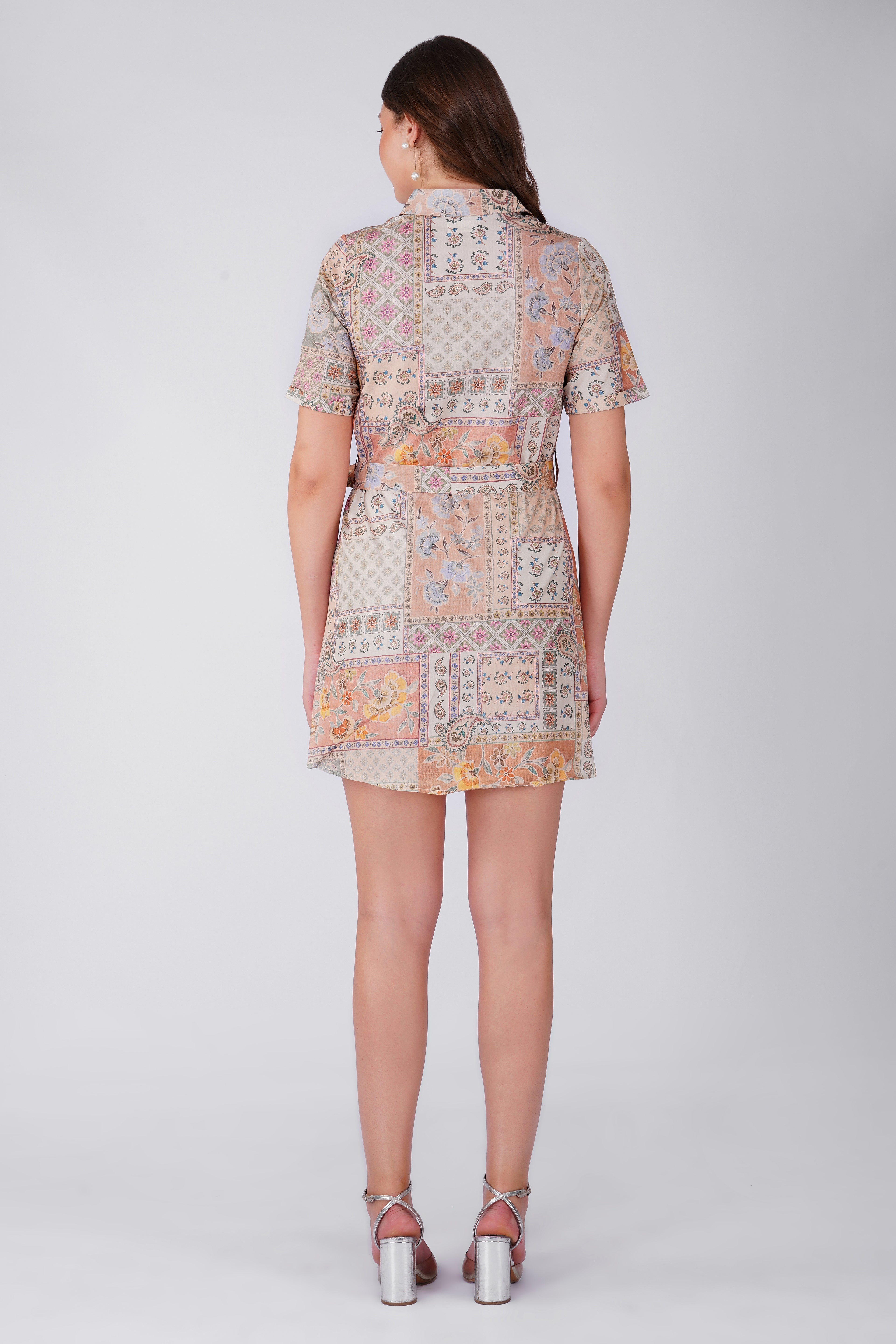 Beige Scarf Printed Dress