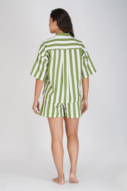 Green Enigmatic Stripes Short Set