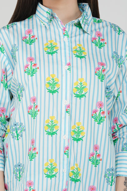 Bloom Stripe Longline Cotton Shirt 🌸 - thebriefsstory