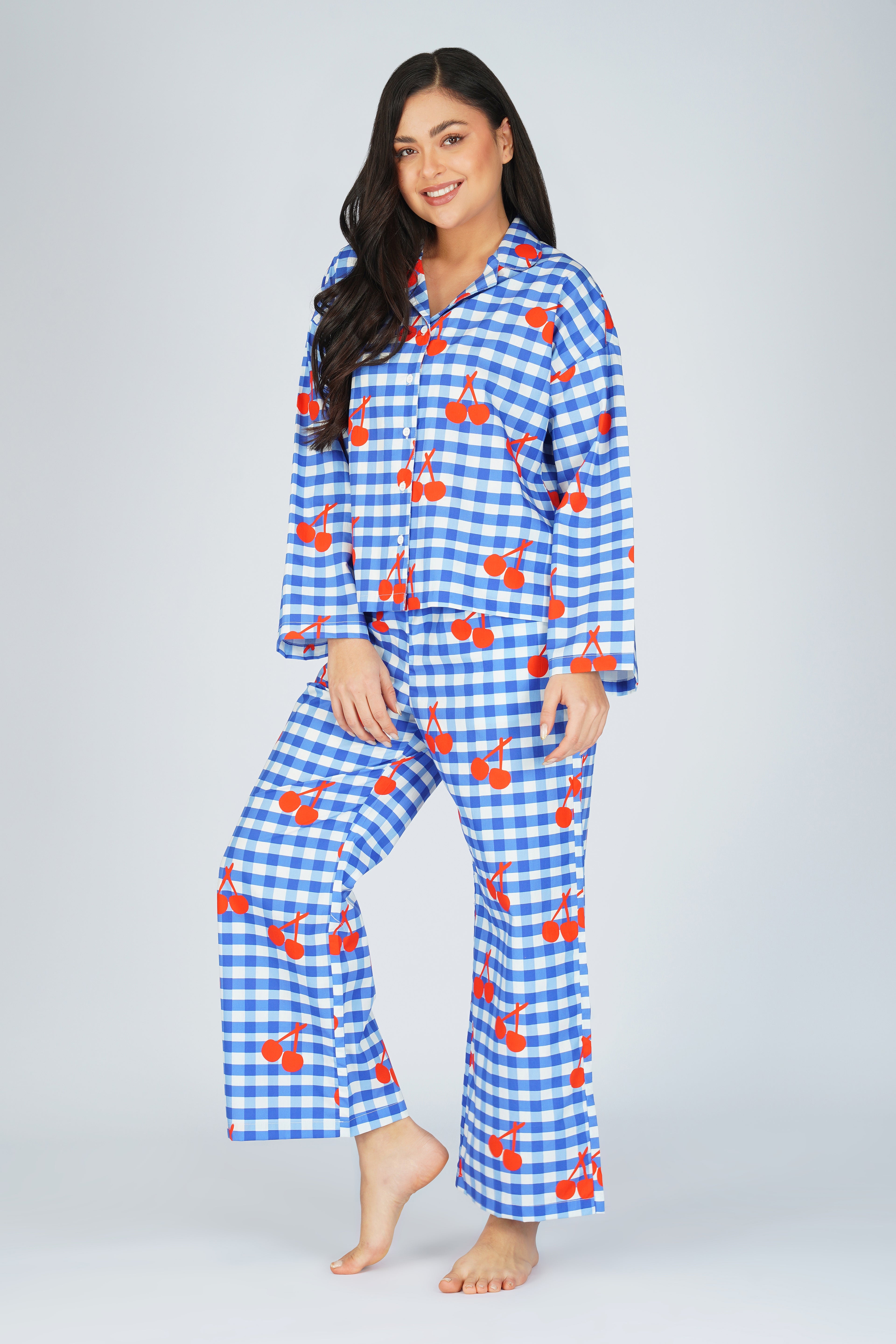 Cherry Splash Gingham Pajama Set