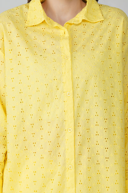 Yellow Schiffli Boyfriend Shirt