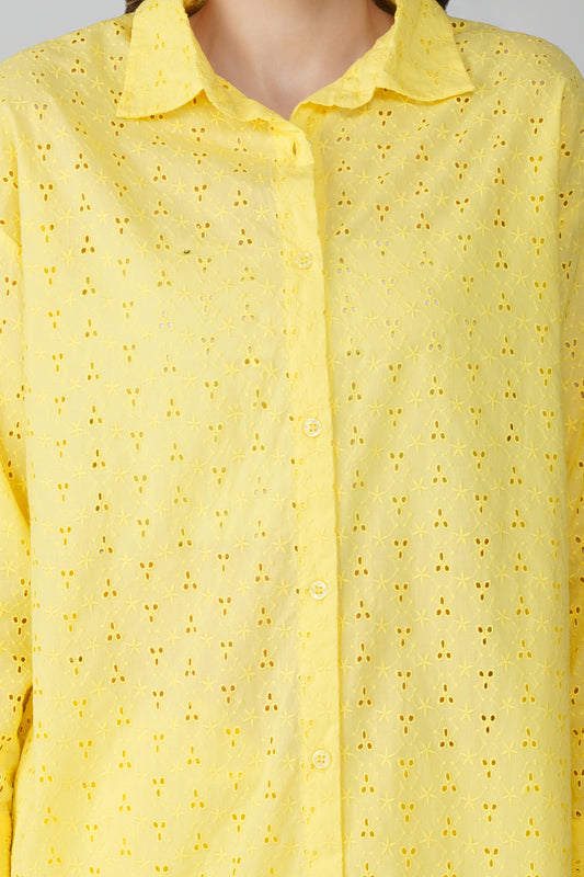 Yellow Schiffli Boyfriend Shirt