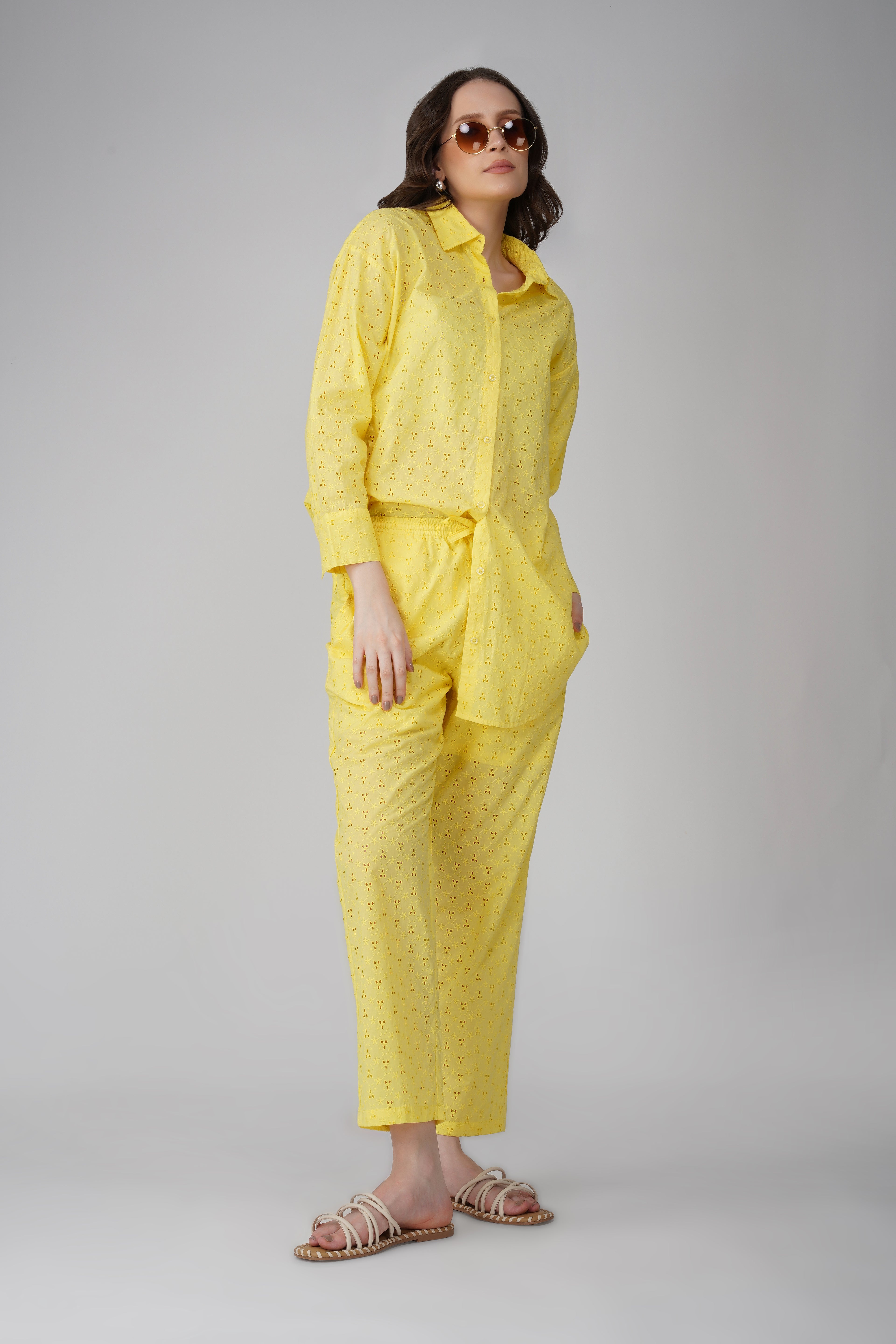 Yellow Schiffli Boyfriend Shirt - thebriefsstory