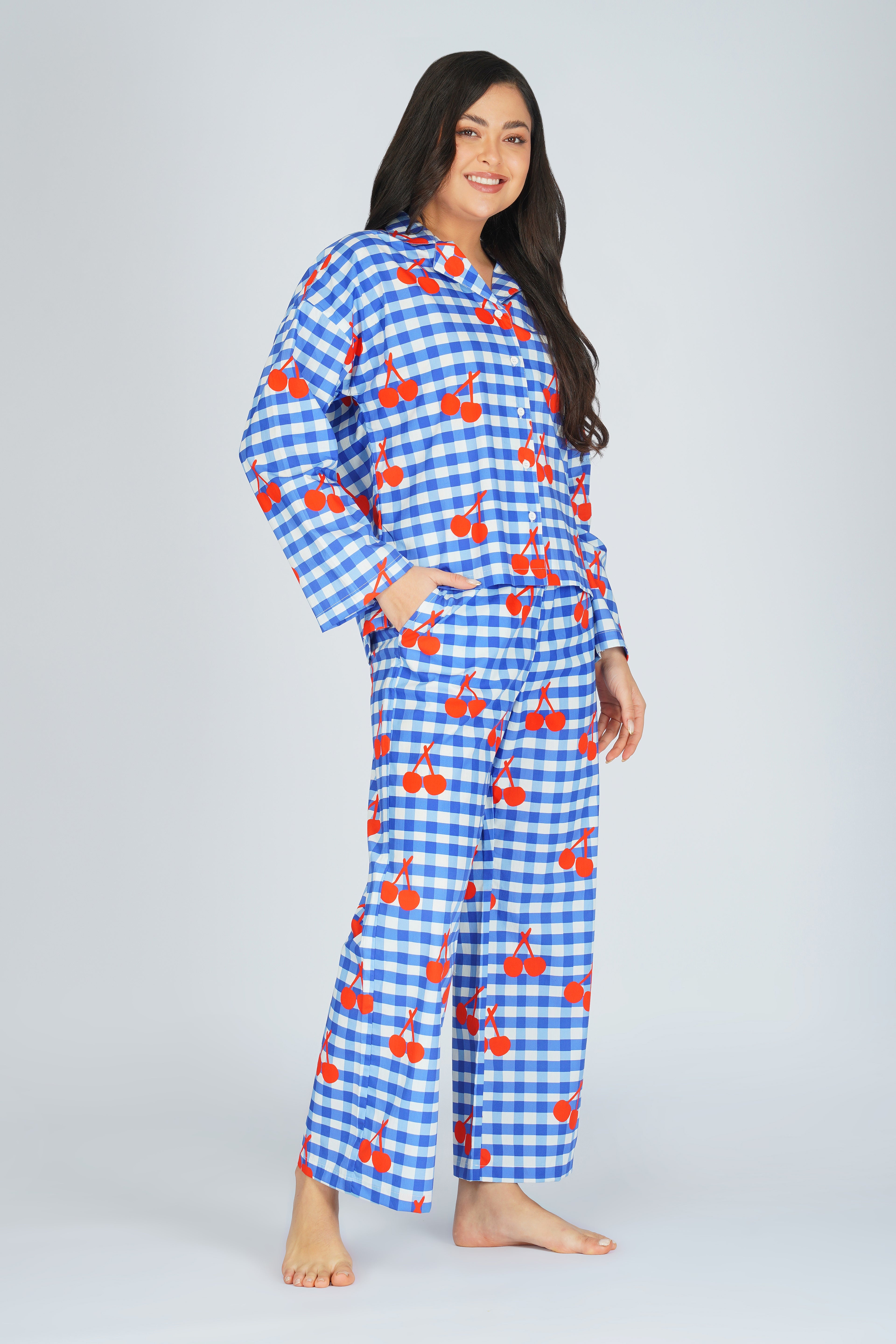Cherry Splash Gingham Pajama Set