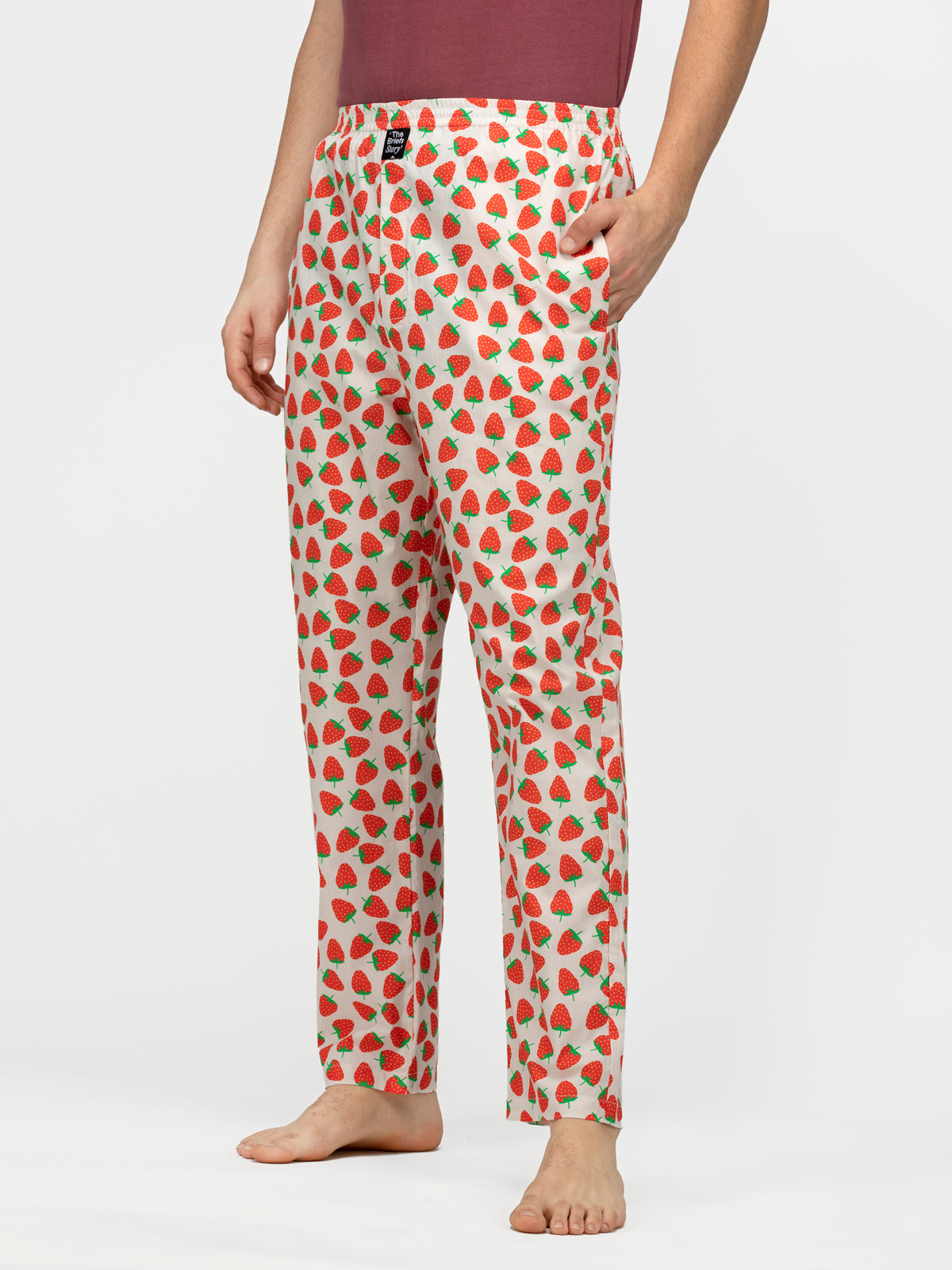 White Strawberry Print Cotton Pajamas