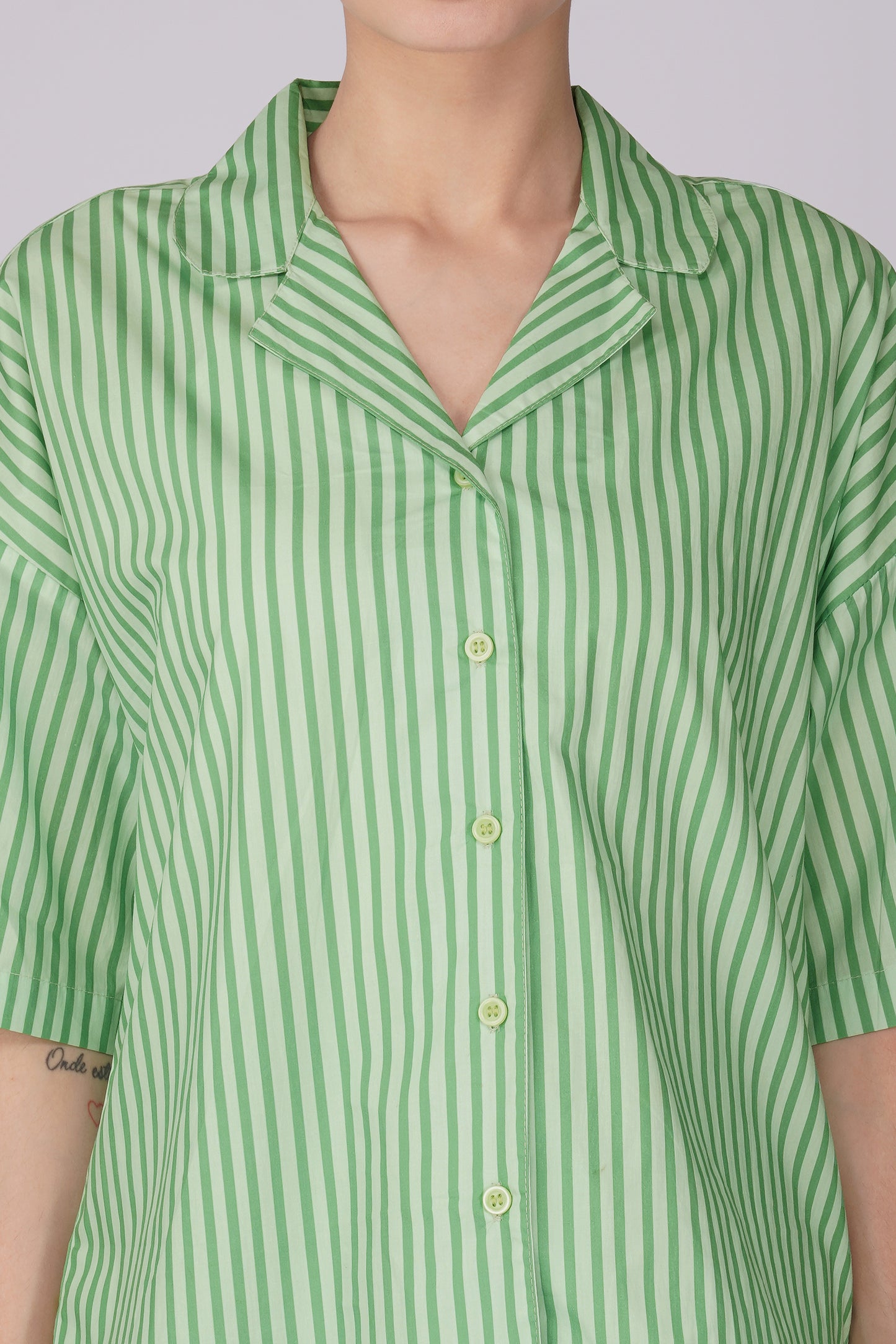 Green Breeze Stripe  Shorts Set