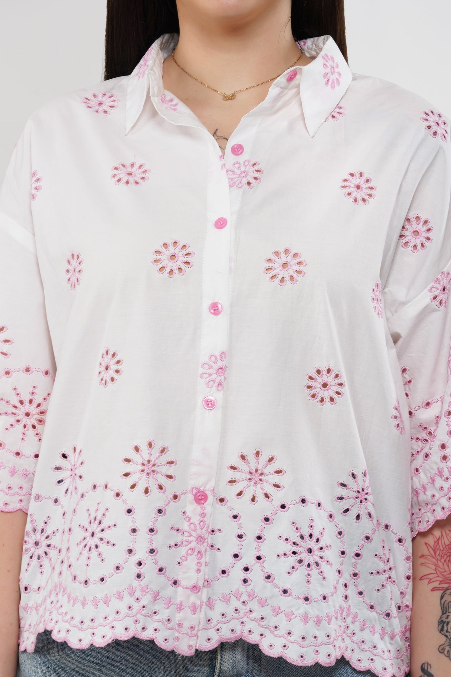 Rosé Embroidered Oversized Shirt - thebriefsstory