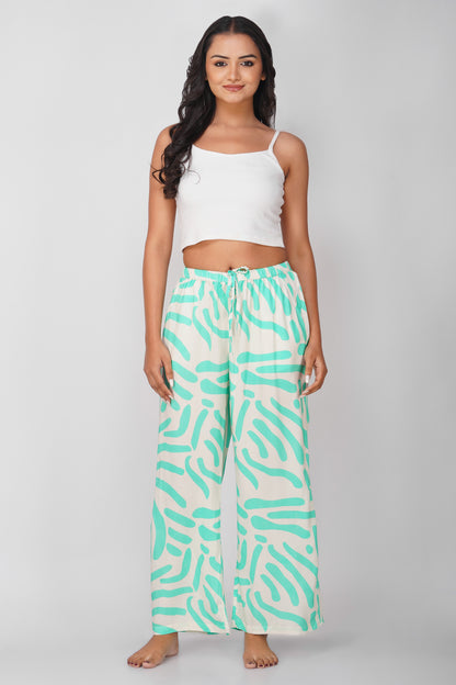 Green / Ecru Abstract Print Viscose Pajamas - thebriefsstory