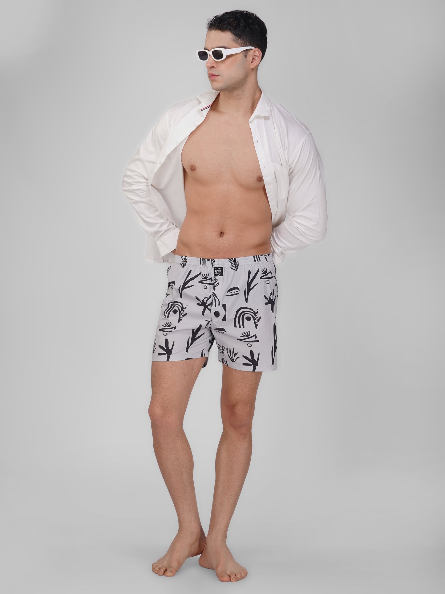 Grey Abstract Print Cotton Boxer Shorts