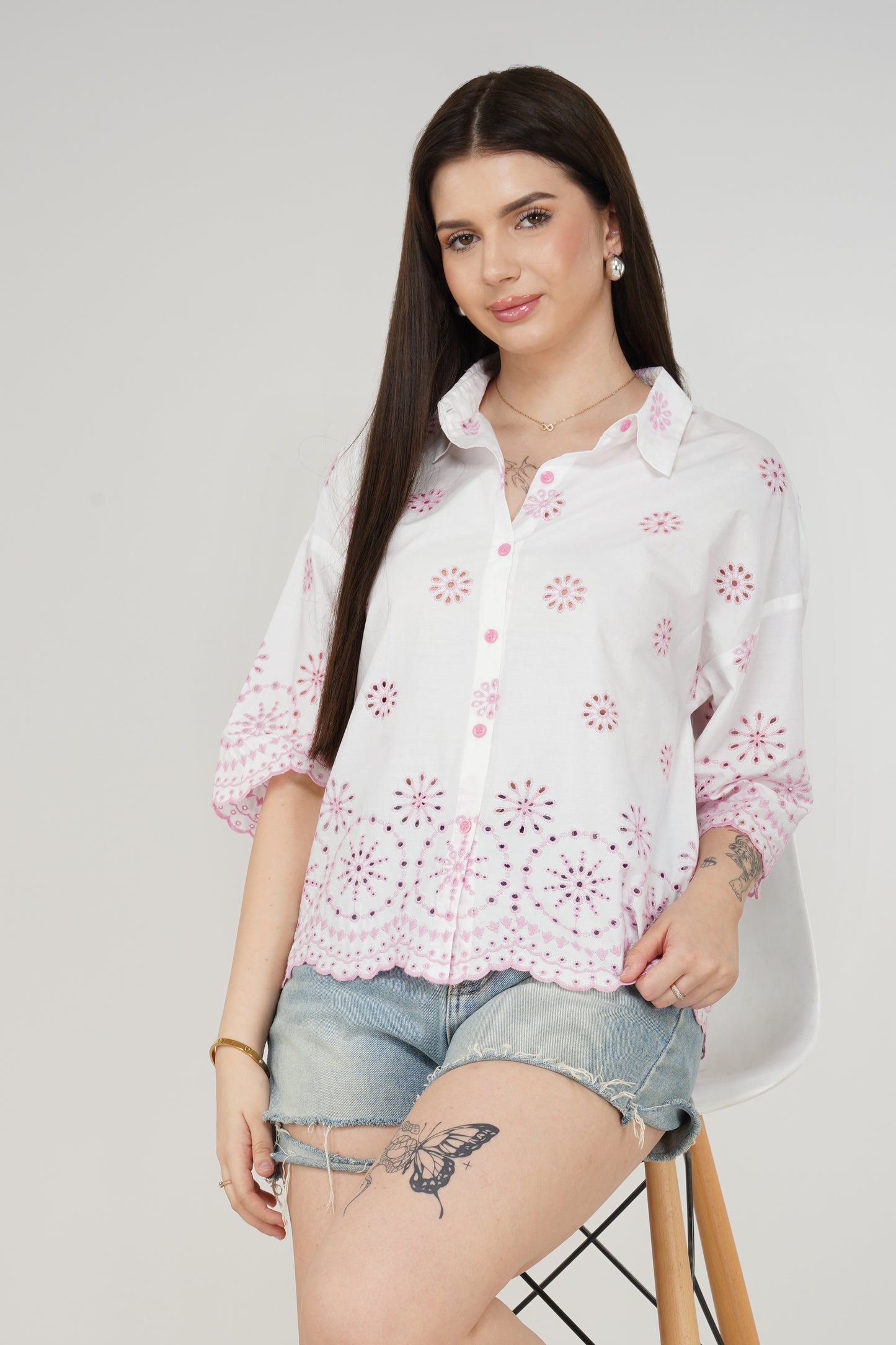 Rosé Embroidered Oversized Shirt - thebriefsstory