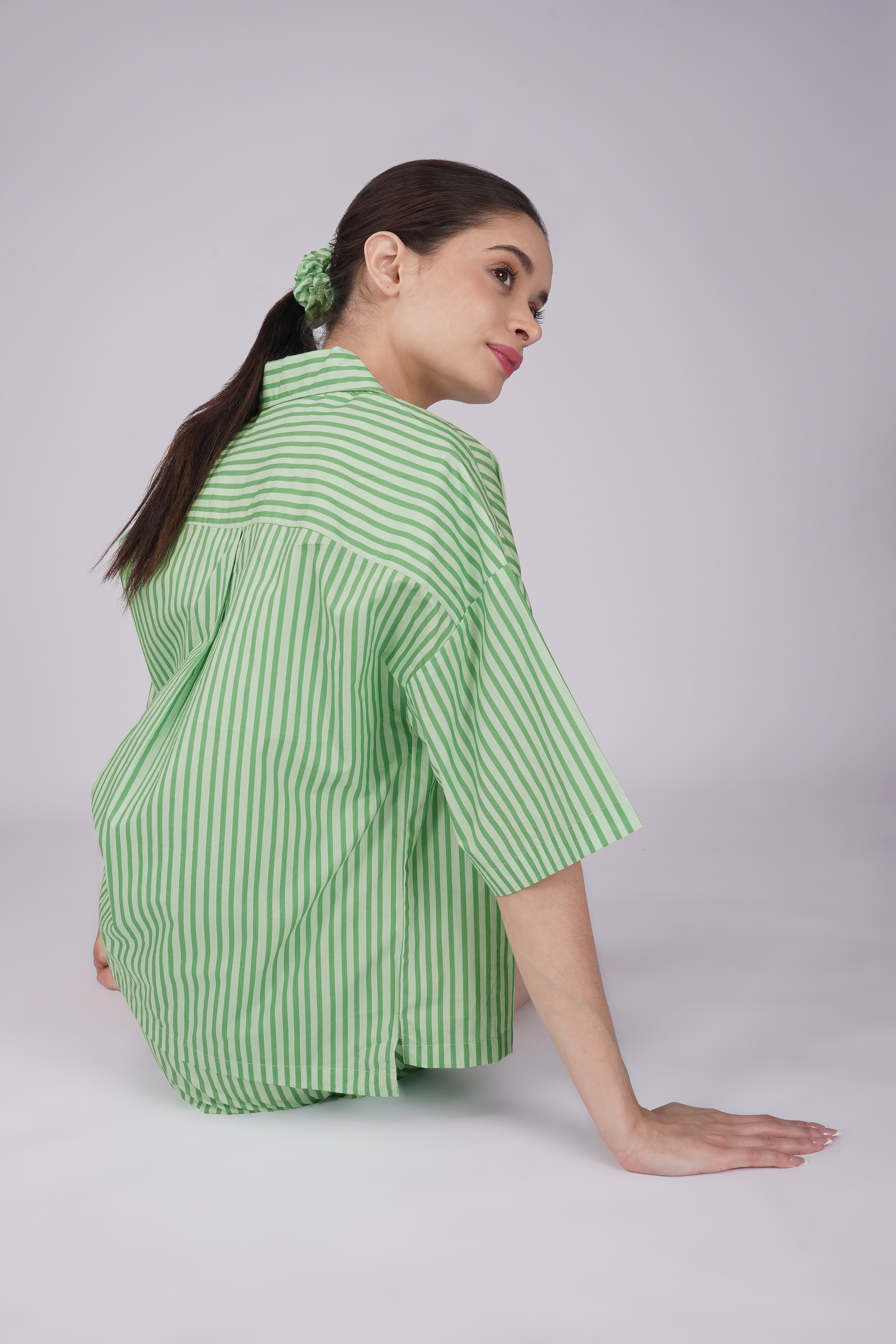 Green Breeze Stripe  Shorts Set